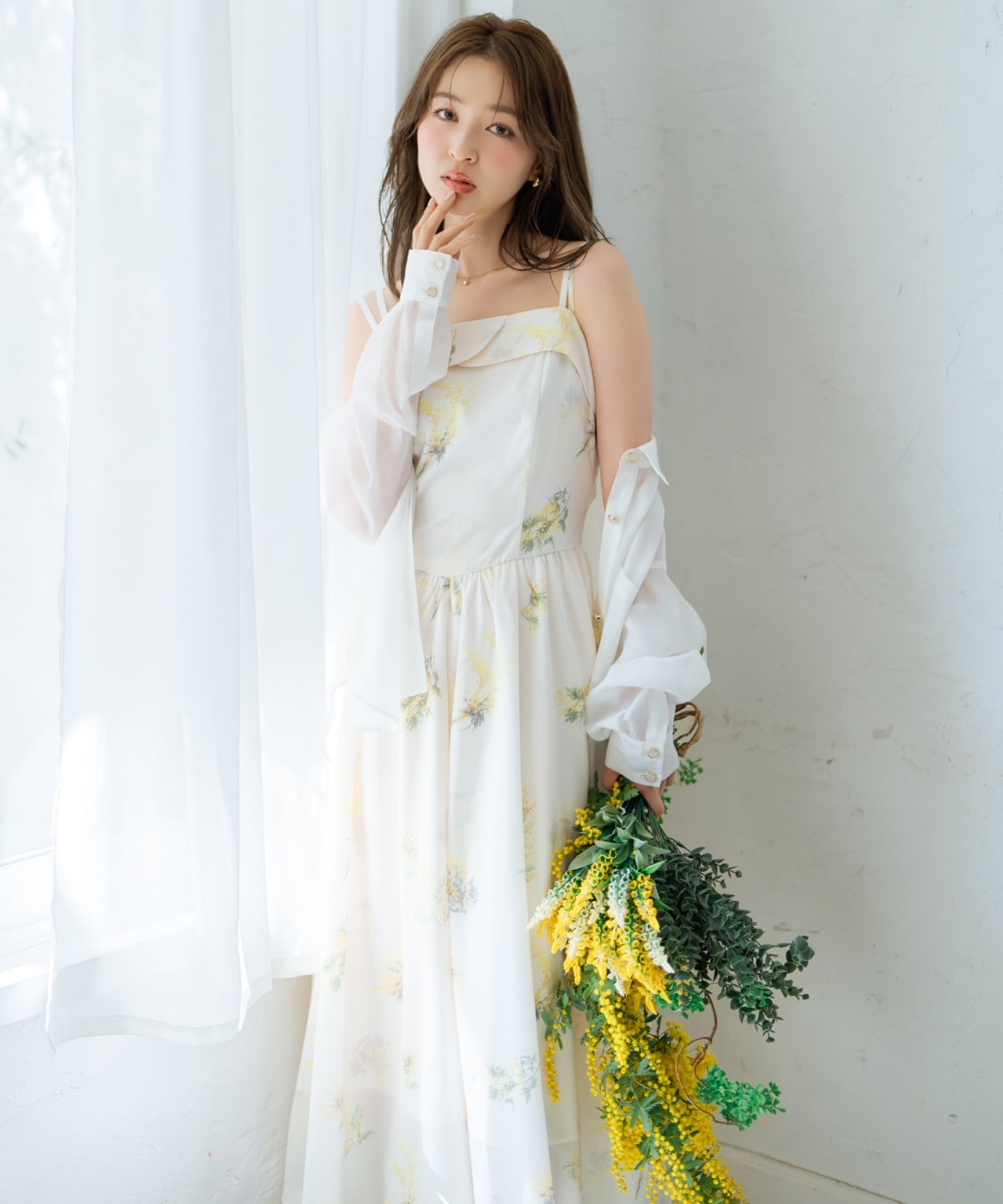 ミモザプリントキャミワンピース