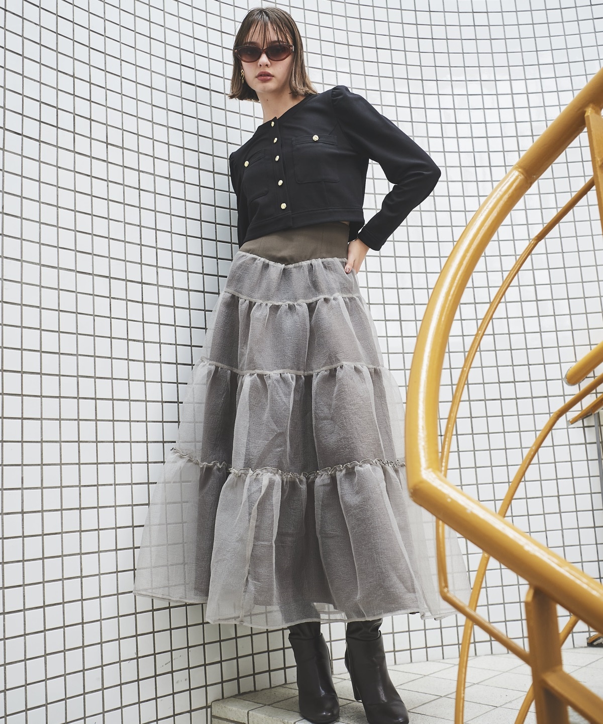 ポンチノーカラー長袖ジャケット