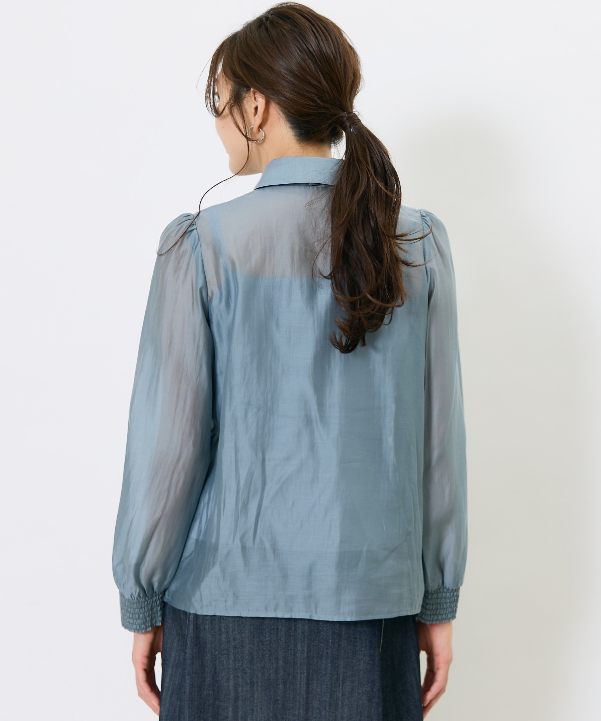 リボンタイ付きオーガンジーシャツ