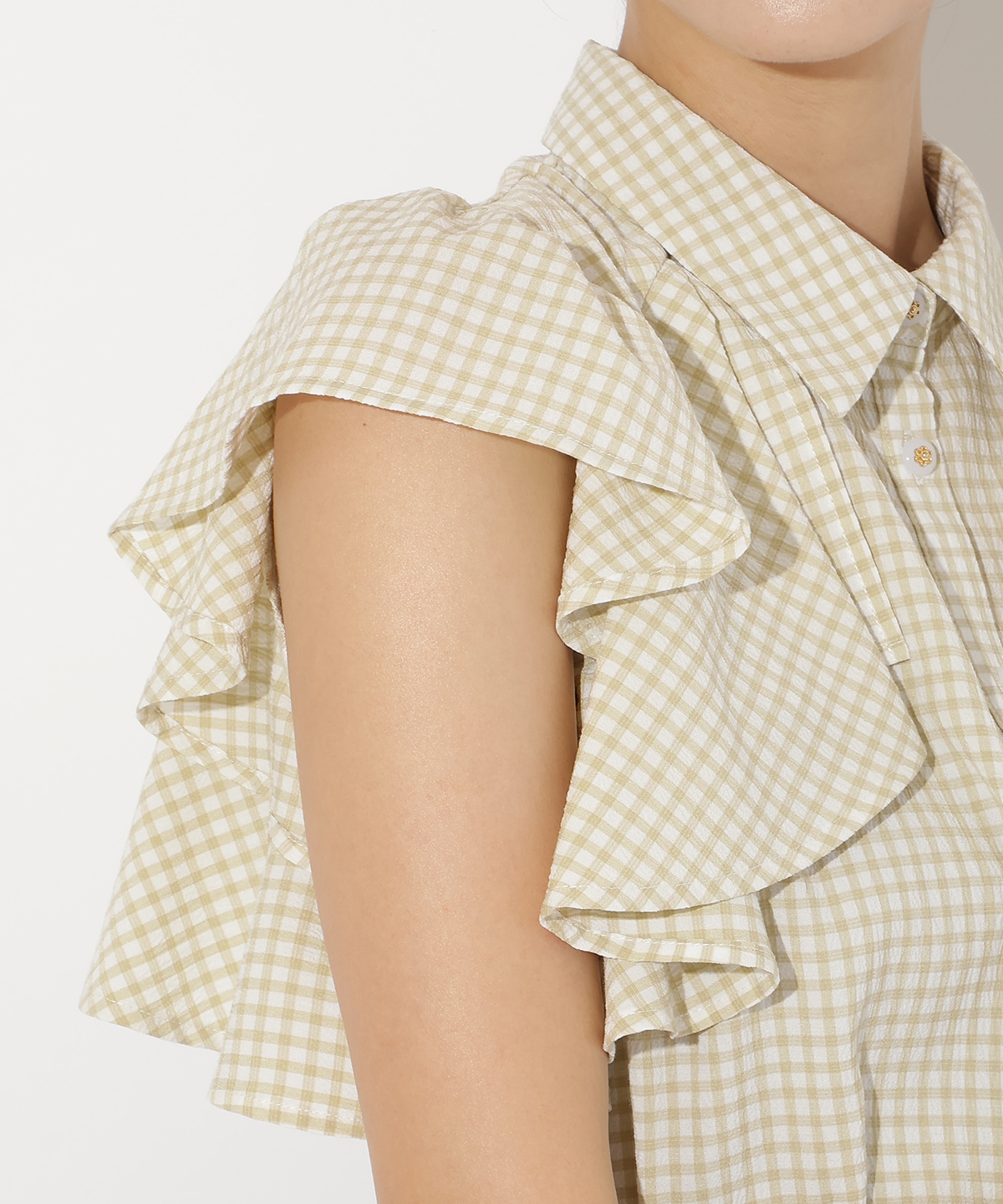 ギンガムサッカーフリルブラウス