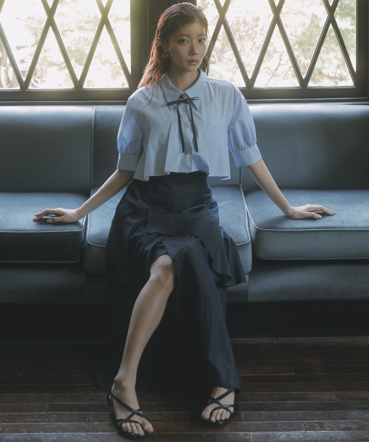 デニムライクレイヤードフリルスカート