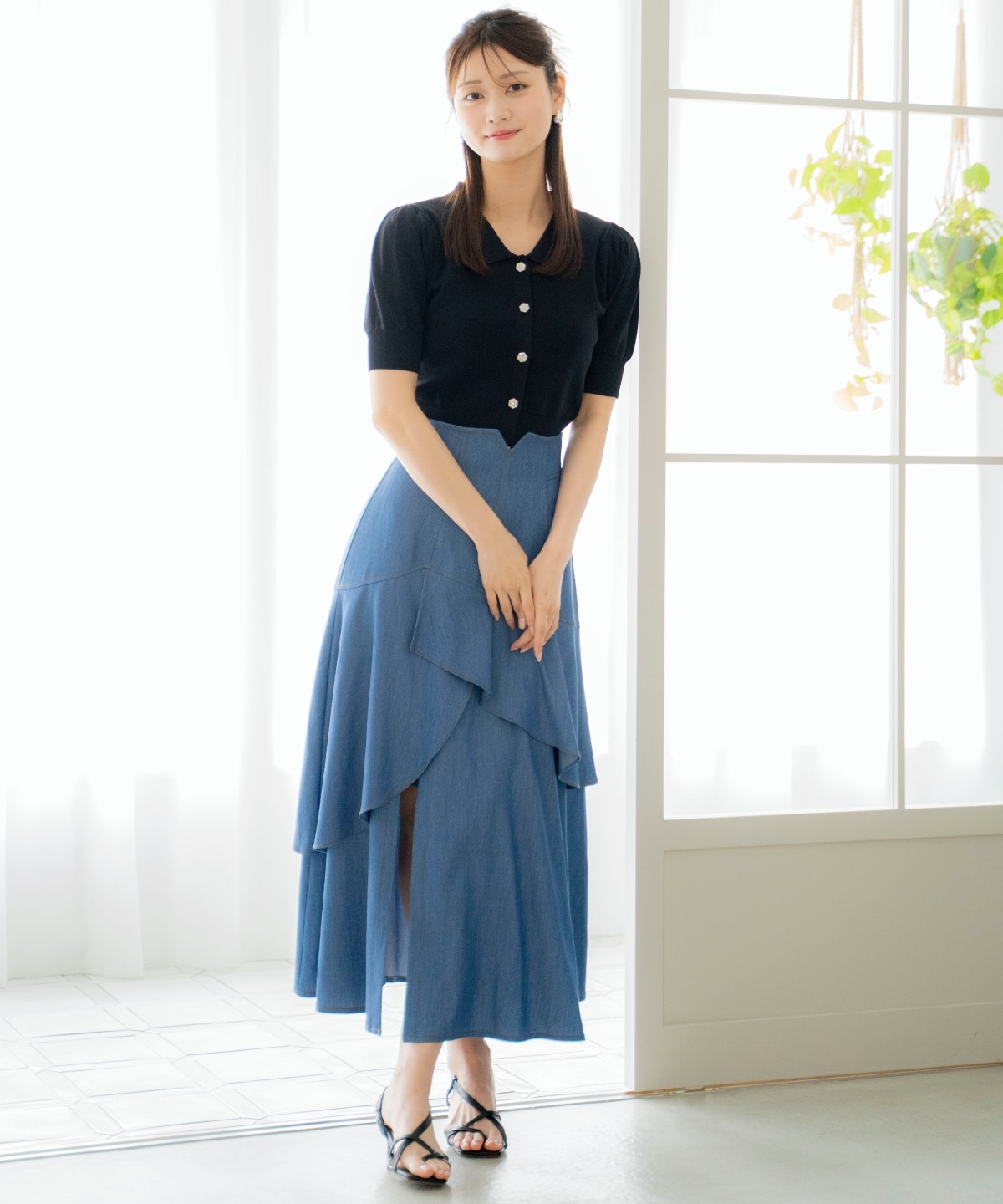 デニムライクレイヤードフリルスカート