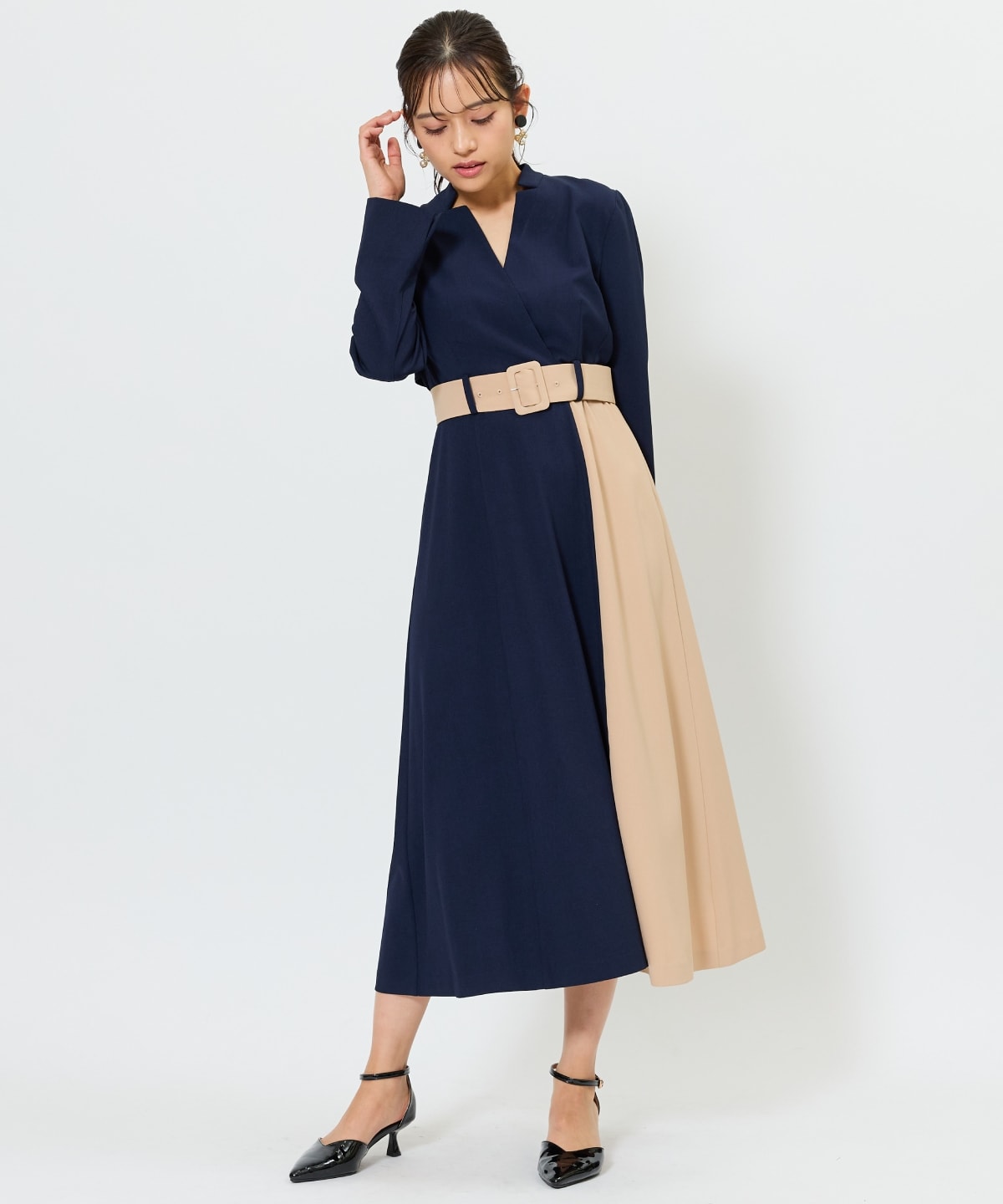 アンドクチュール バイカラーカシュクールワンピース バイカラーカシュクールワンピース(F ベージュ): AND COUTURE｜公式