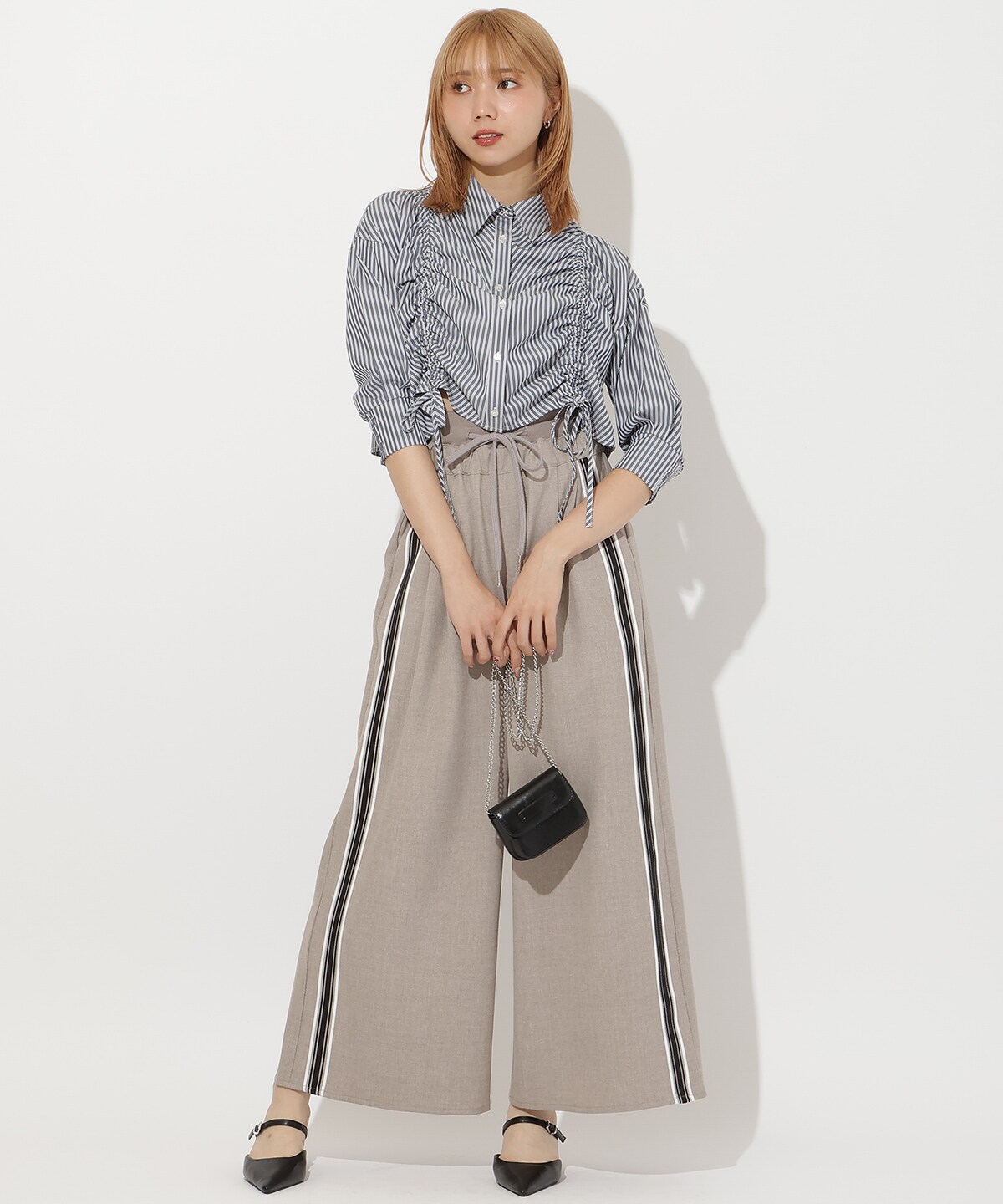 ストライプシャーリングブラウス