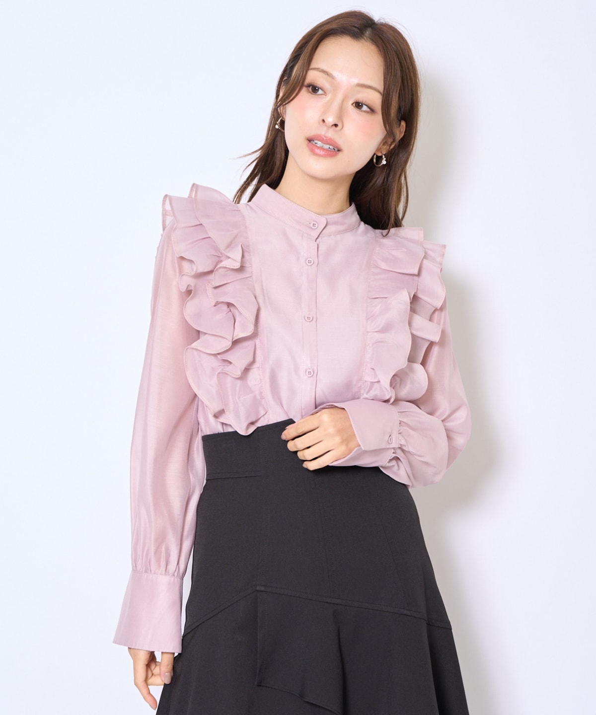 ボウタイフリルシアーブラウス