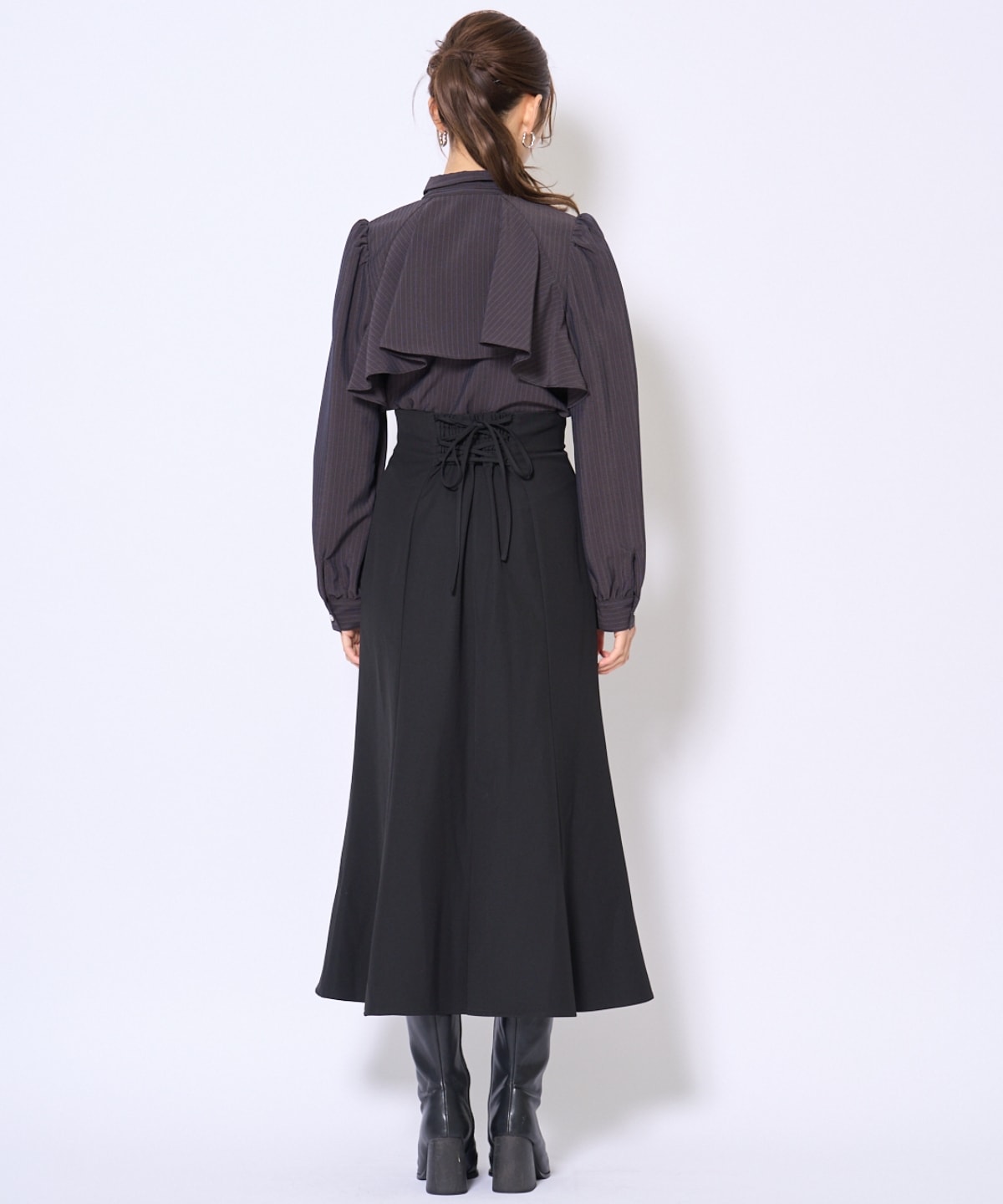 ビジューボタンフリルケープ長袖ブラウス