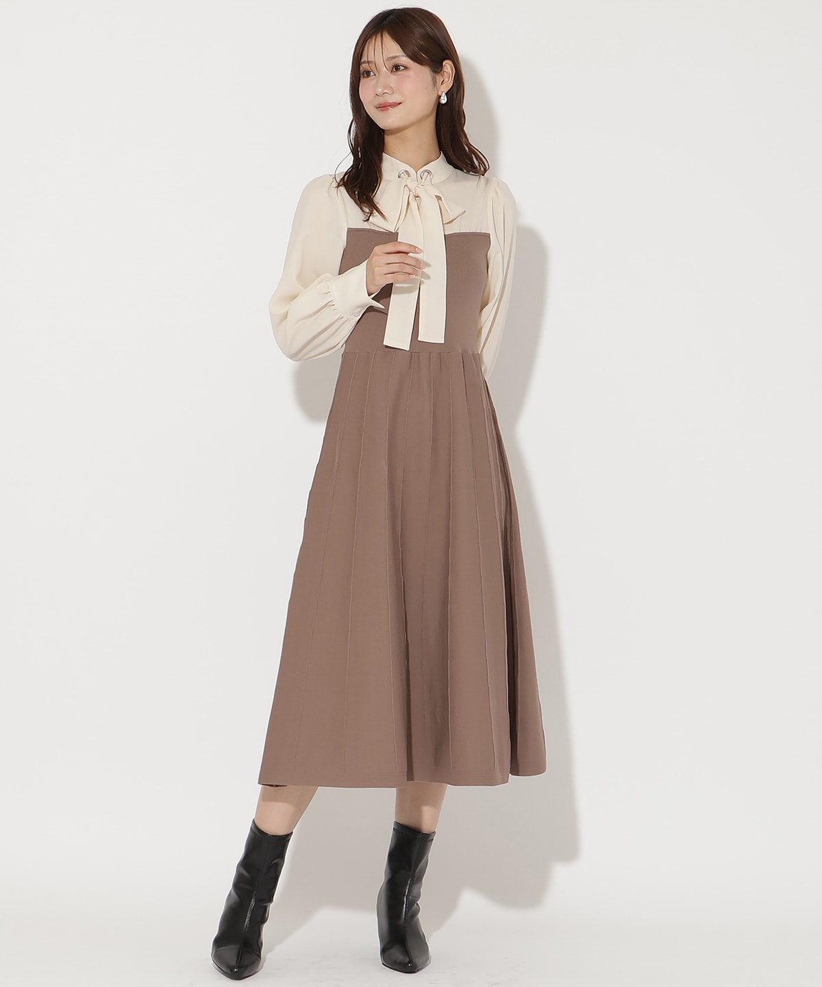 ボウタイ×ニットドッキングワンピース