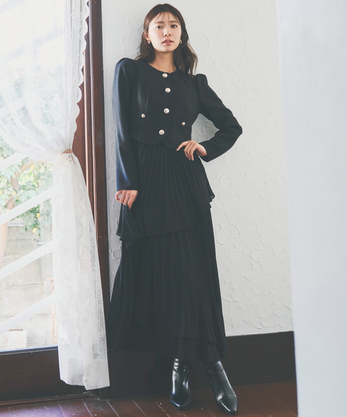 ツイードジャケットドッキングワンピース