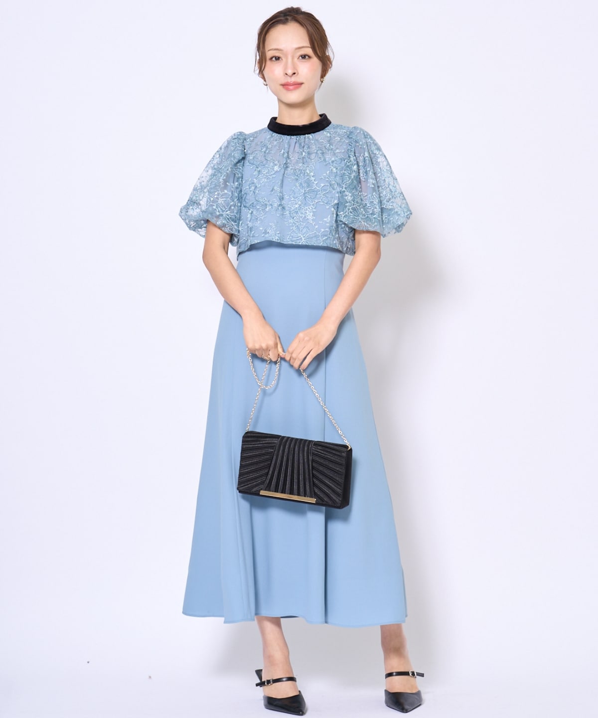 ベロアトリミングブラウス×ドレス