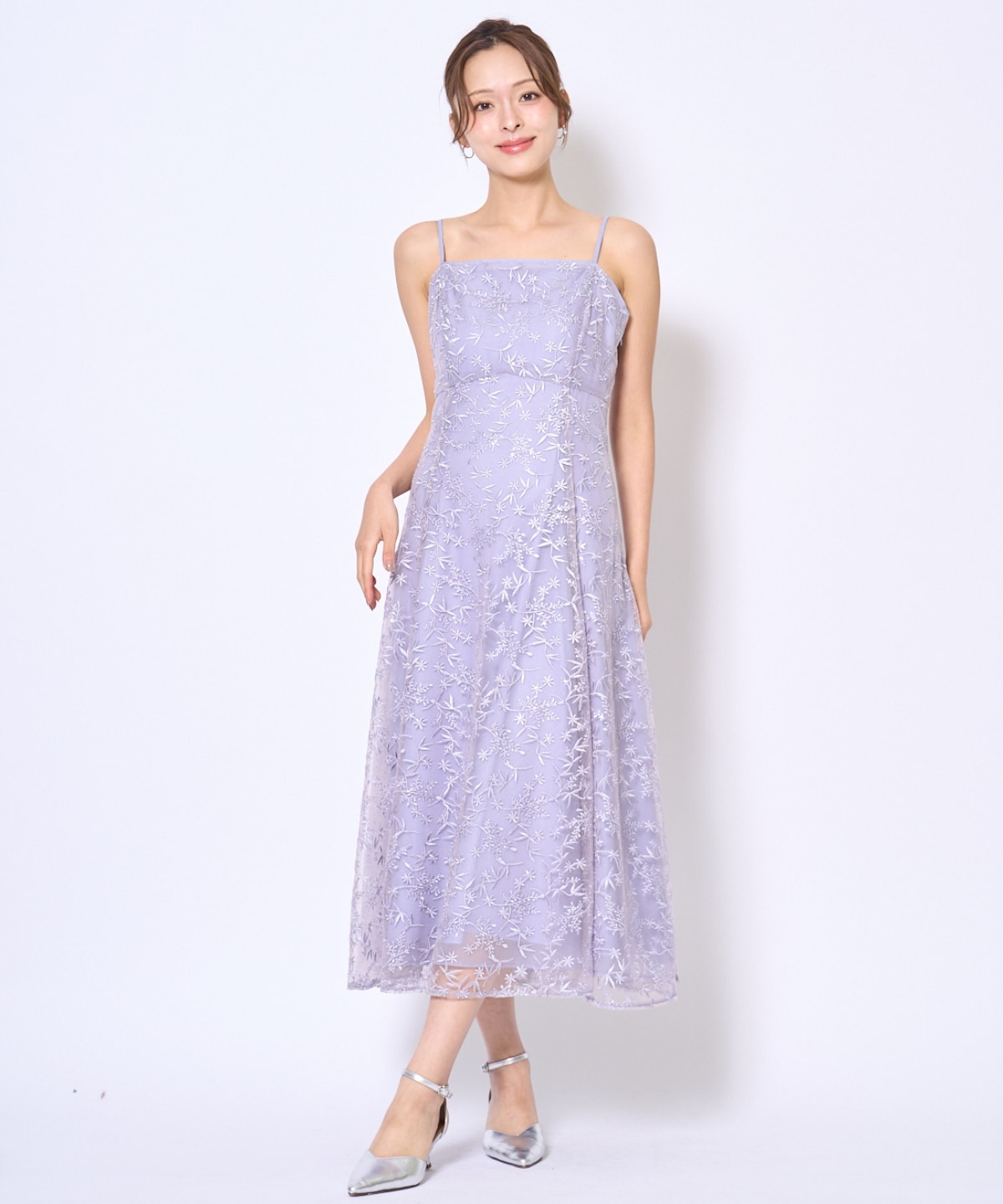 【再入荷予約受付中】ラメボタニカルレースレイヤードドレス