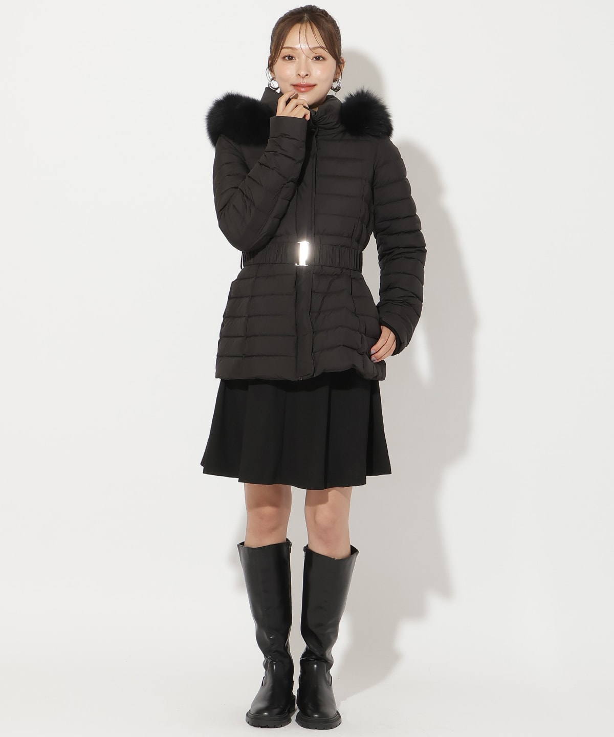 ベルト付きFOXファーミドル丈ダウン