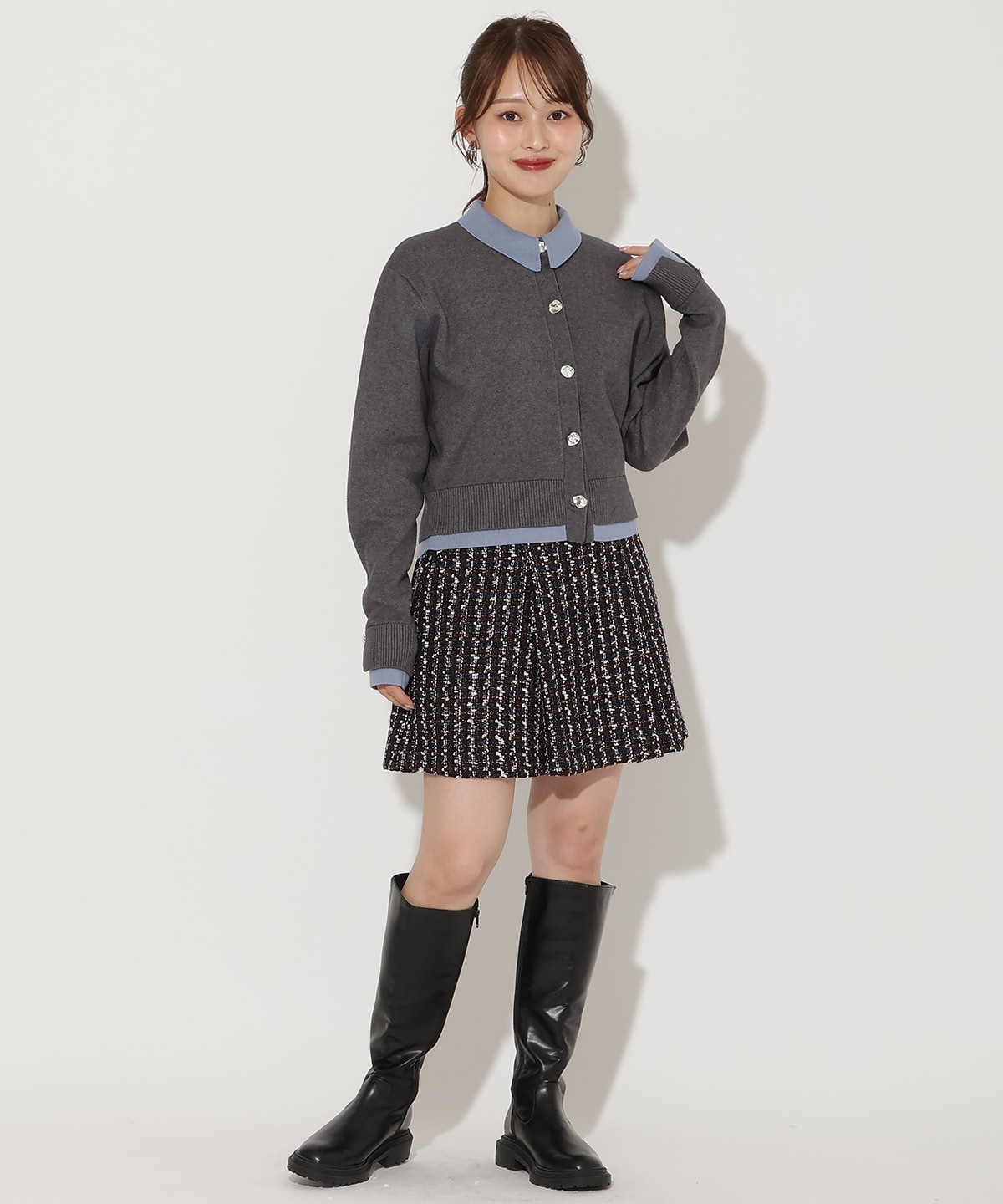 レイヤードライクニットカーデ