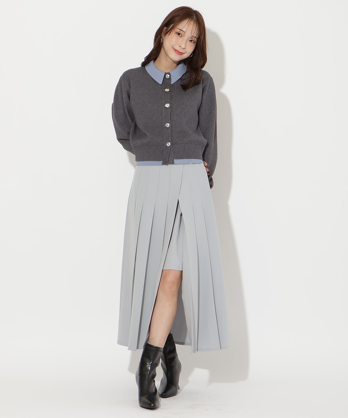 レイヤードライクニットカーデ