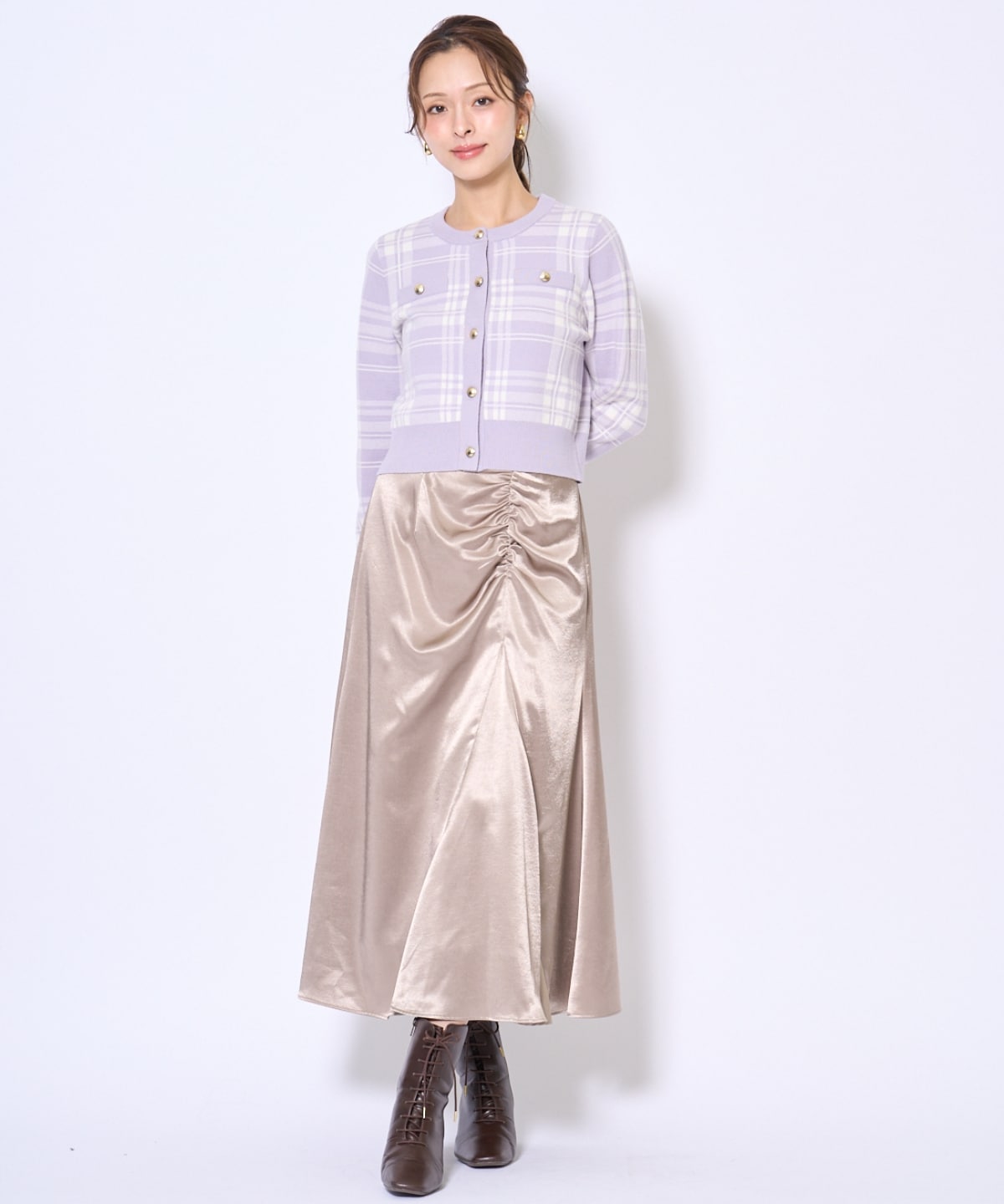 チェックジャガードニットカーディガン