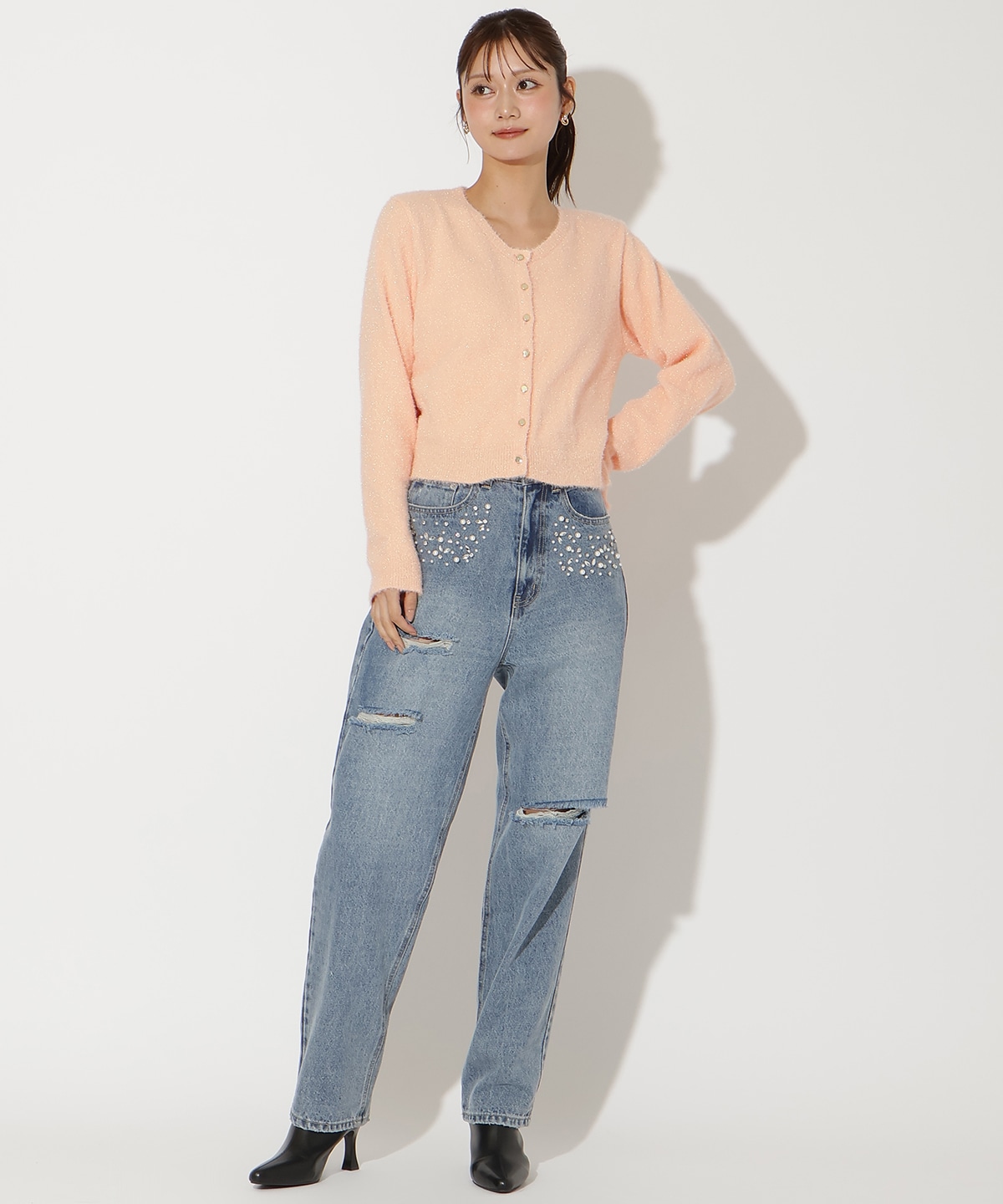 ラメシャギーニットカーディガン