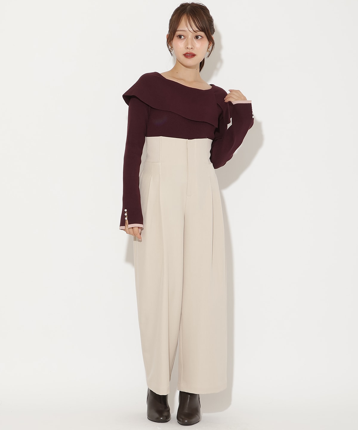 アシンメトリーカラーニットプルオーバー