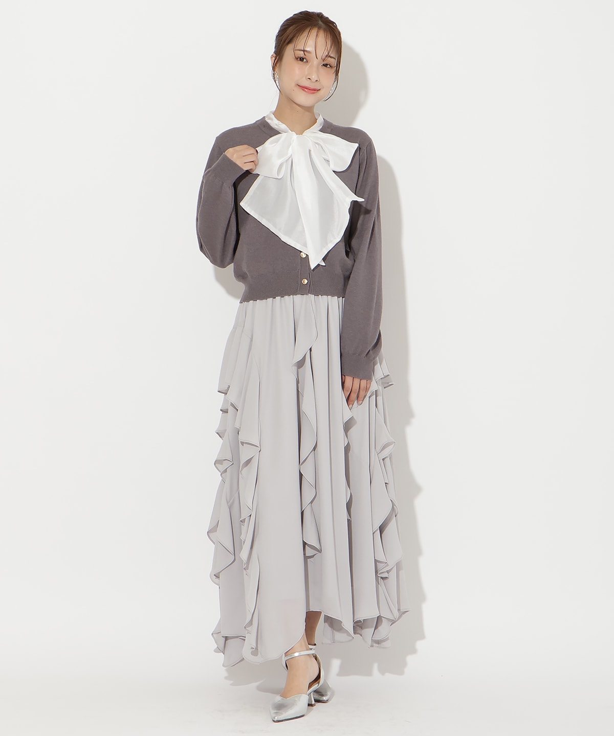 【先行予約受付中】異素材リボンニットカーディガン