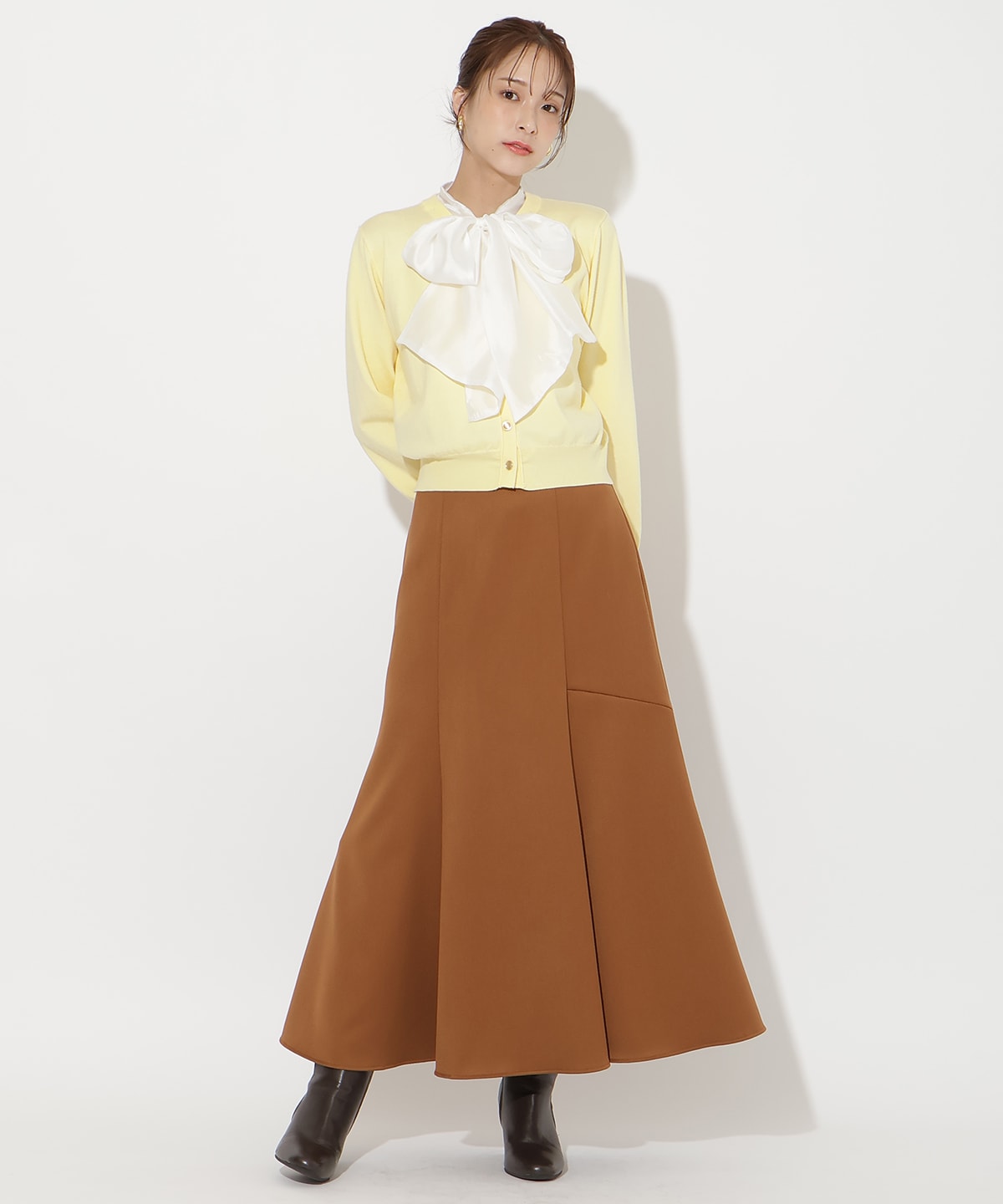 異素材リボンニットカーディガン