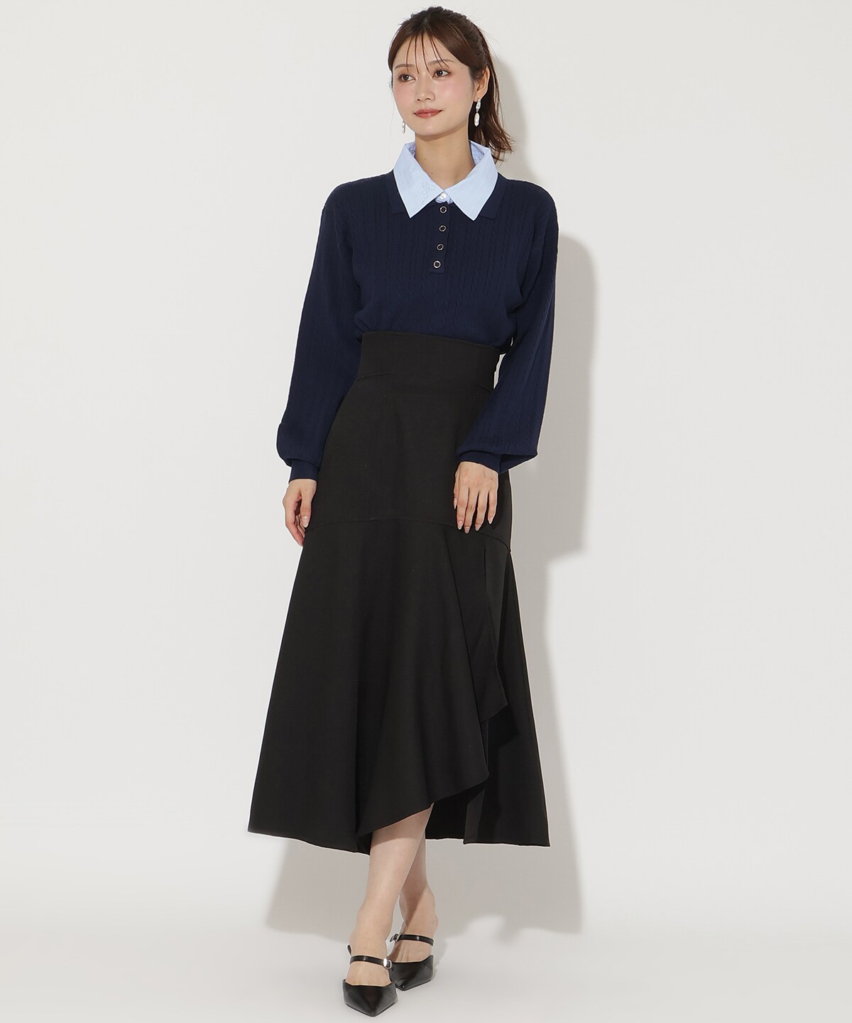 シャツ襟ケーブルニット