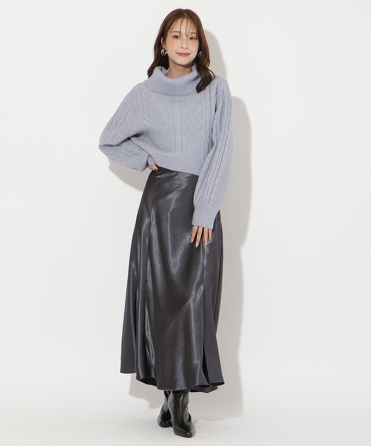 ラメケーブルタートルニットプルオーバー