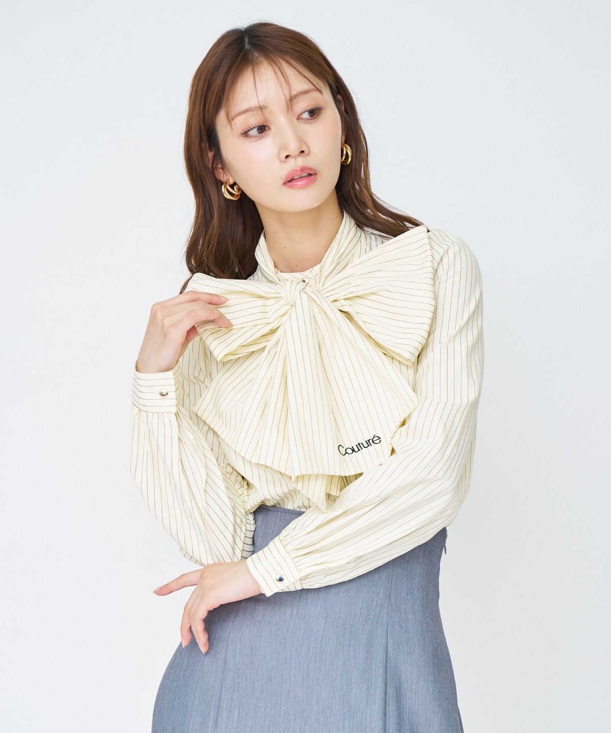 【先行予約受付中】バタフライリボンストライプブラウス