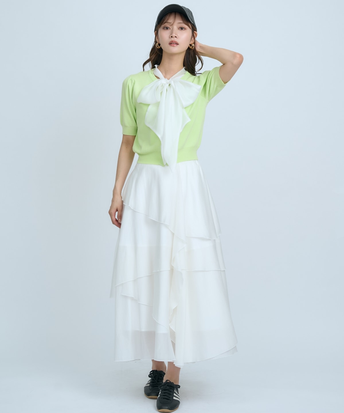 アシンメトリーシフォンラッフルスカート