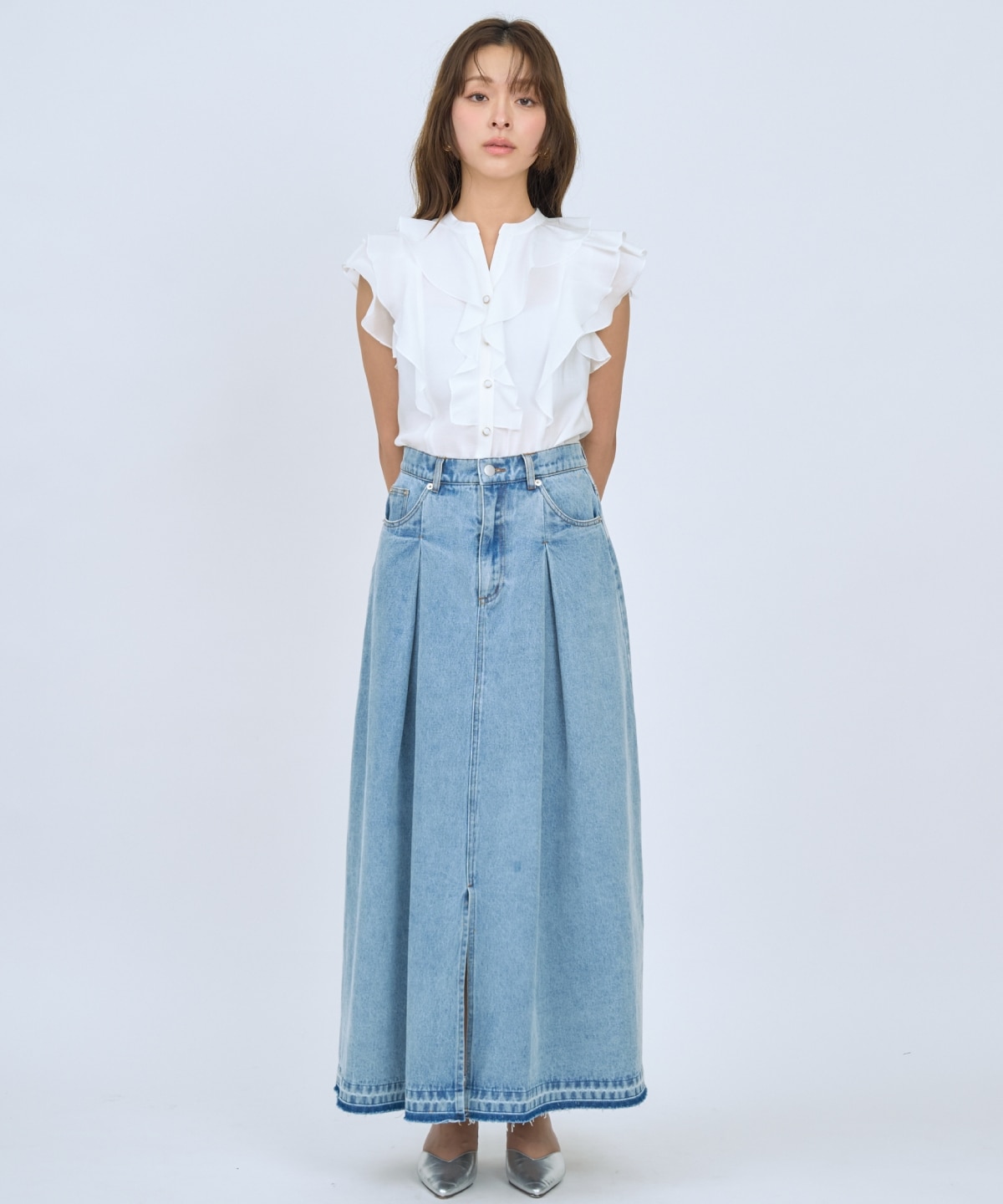 【先行予約受付中】デニムタックフレアスカート