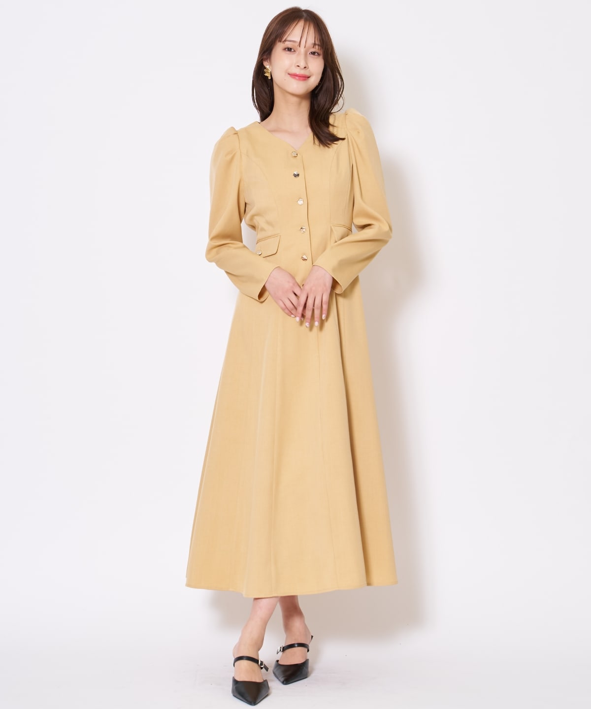 【先行予約受付中】Vネックパフスリーブワンピース