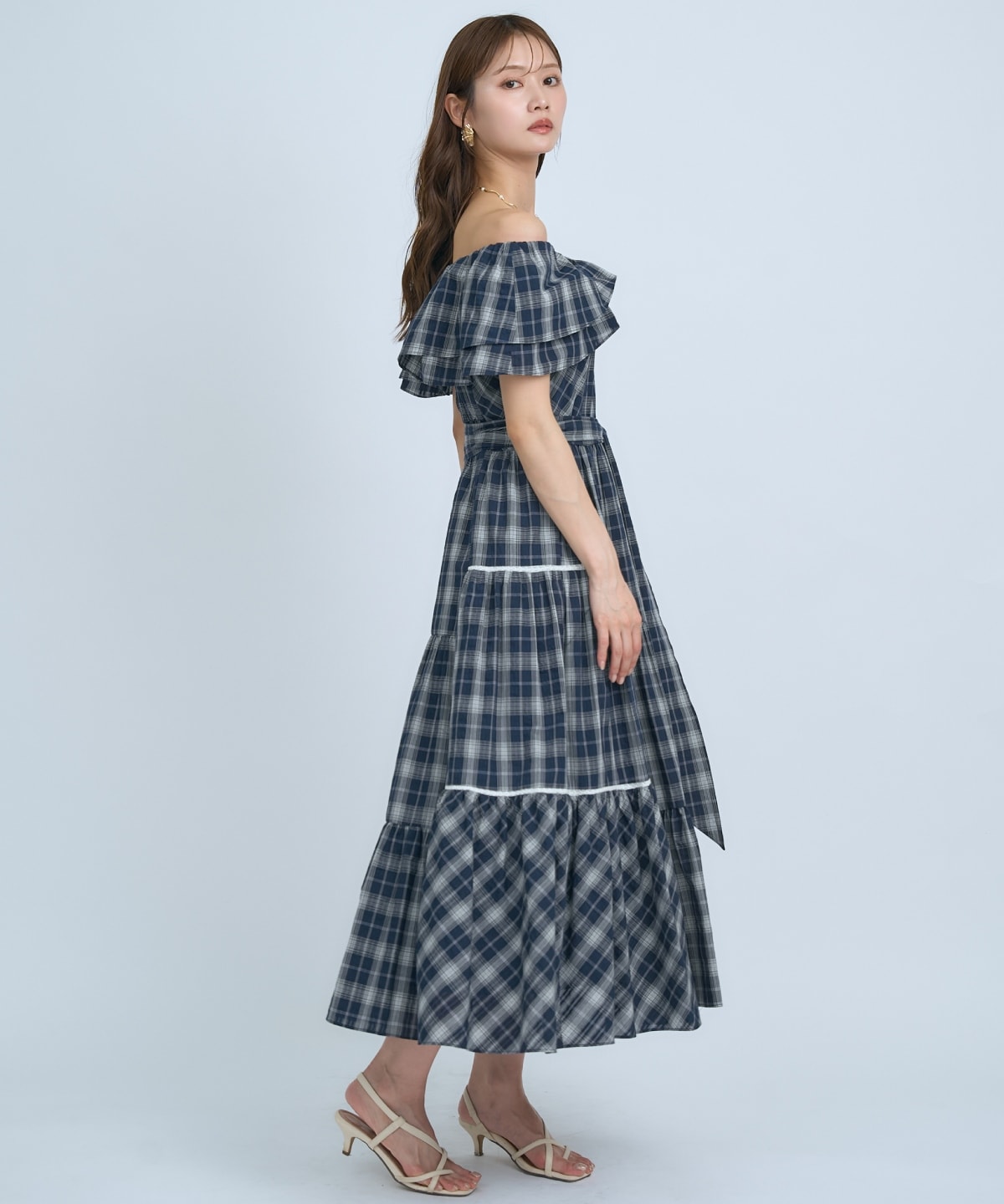 【先行予約受付中】オフショルチェックフレアワンピース