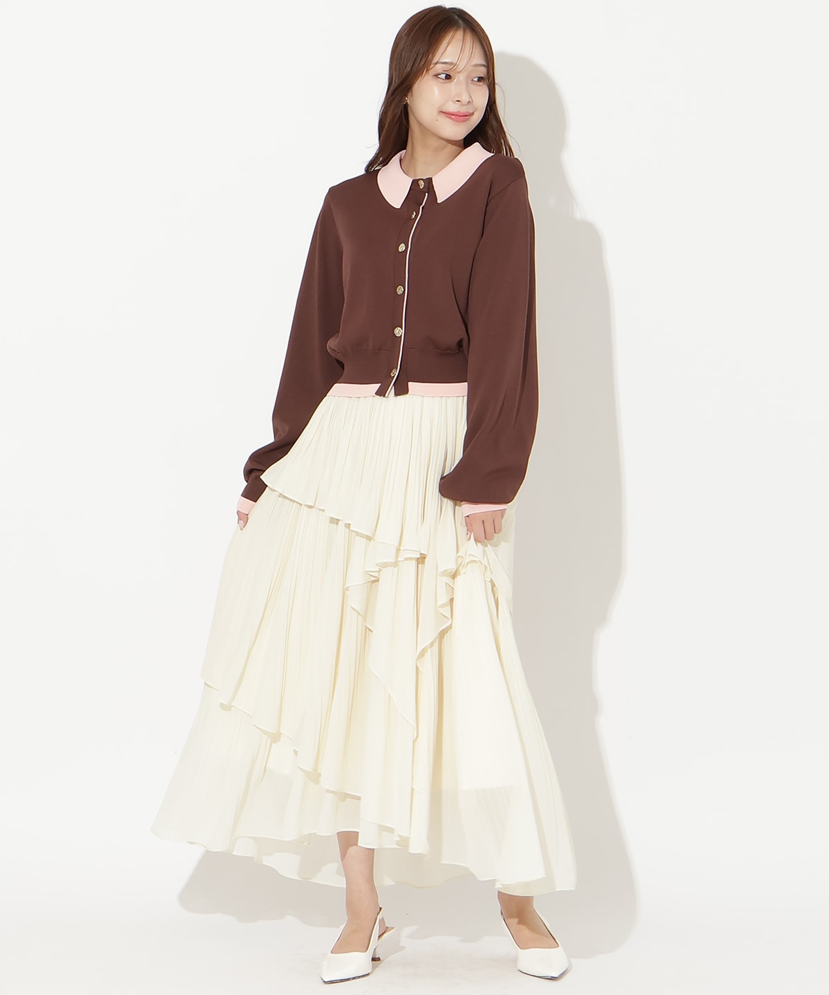 【先行予約受付中】配色レイヤードライクニットカーディガン