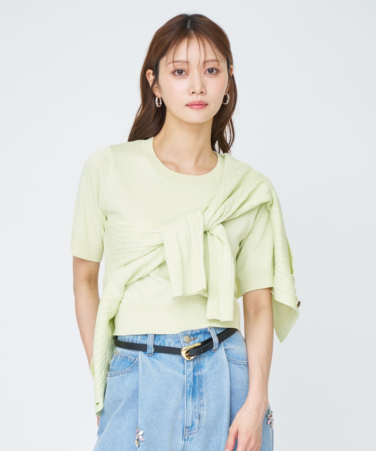 ケーブル編みカーディガンアンサンブル