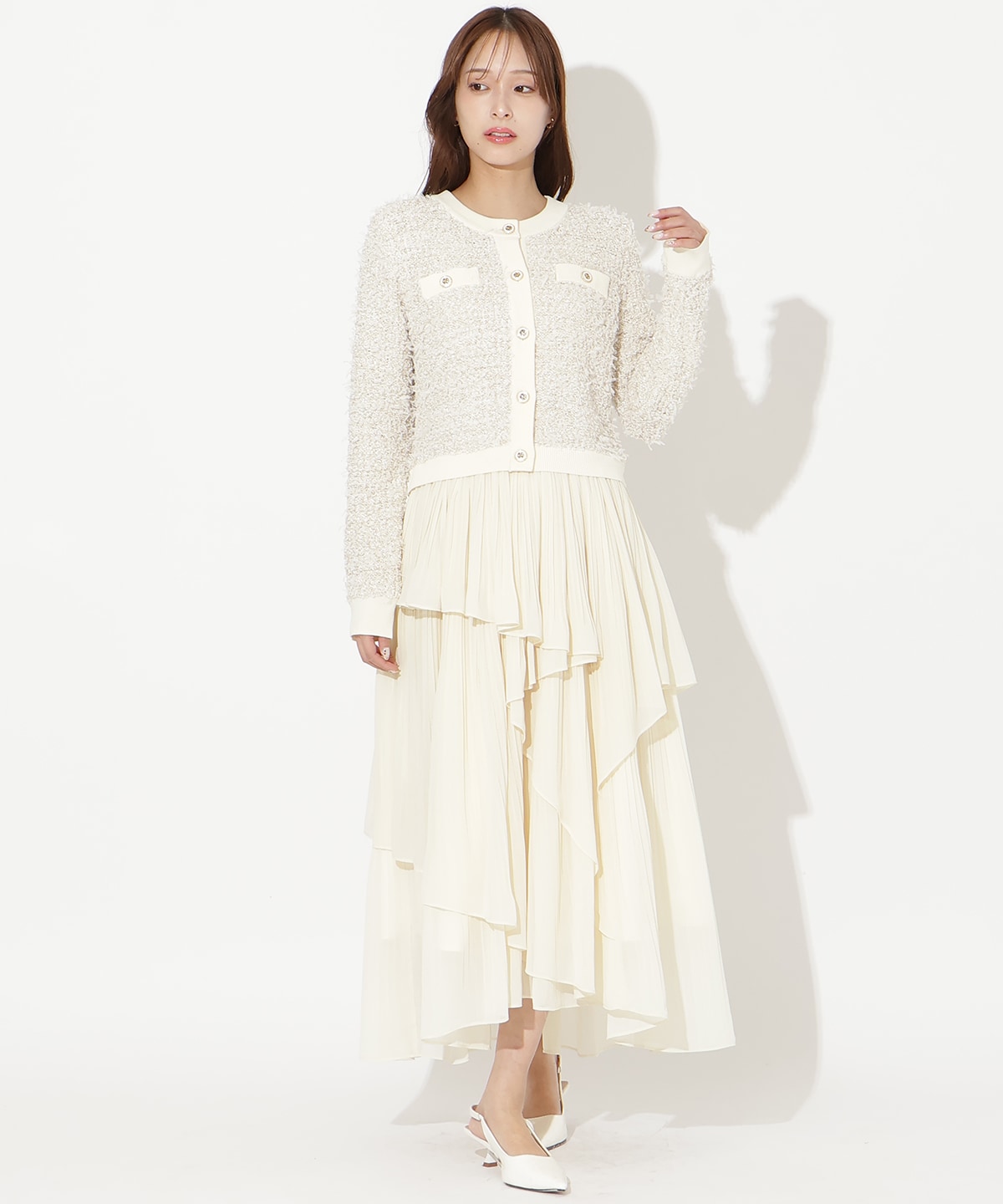 【先行予約受付中】ラメ入りツイード調ニットカーディガン