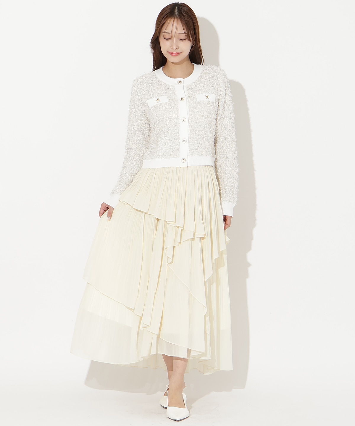 【先行予約受付中】ラメ入りツイード調ニットカーディガン