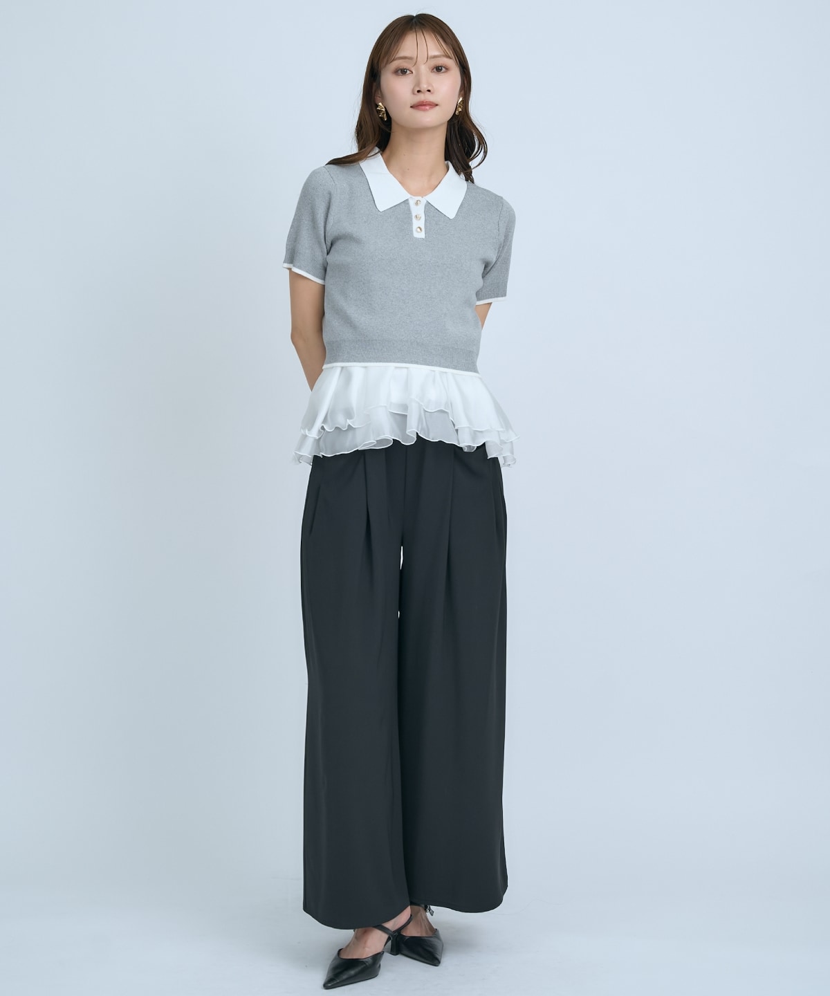 【先行予約受付中】ポロニットプルオーバー×ペプラムキャミソール