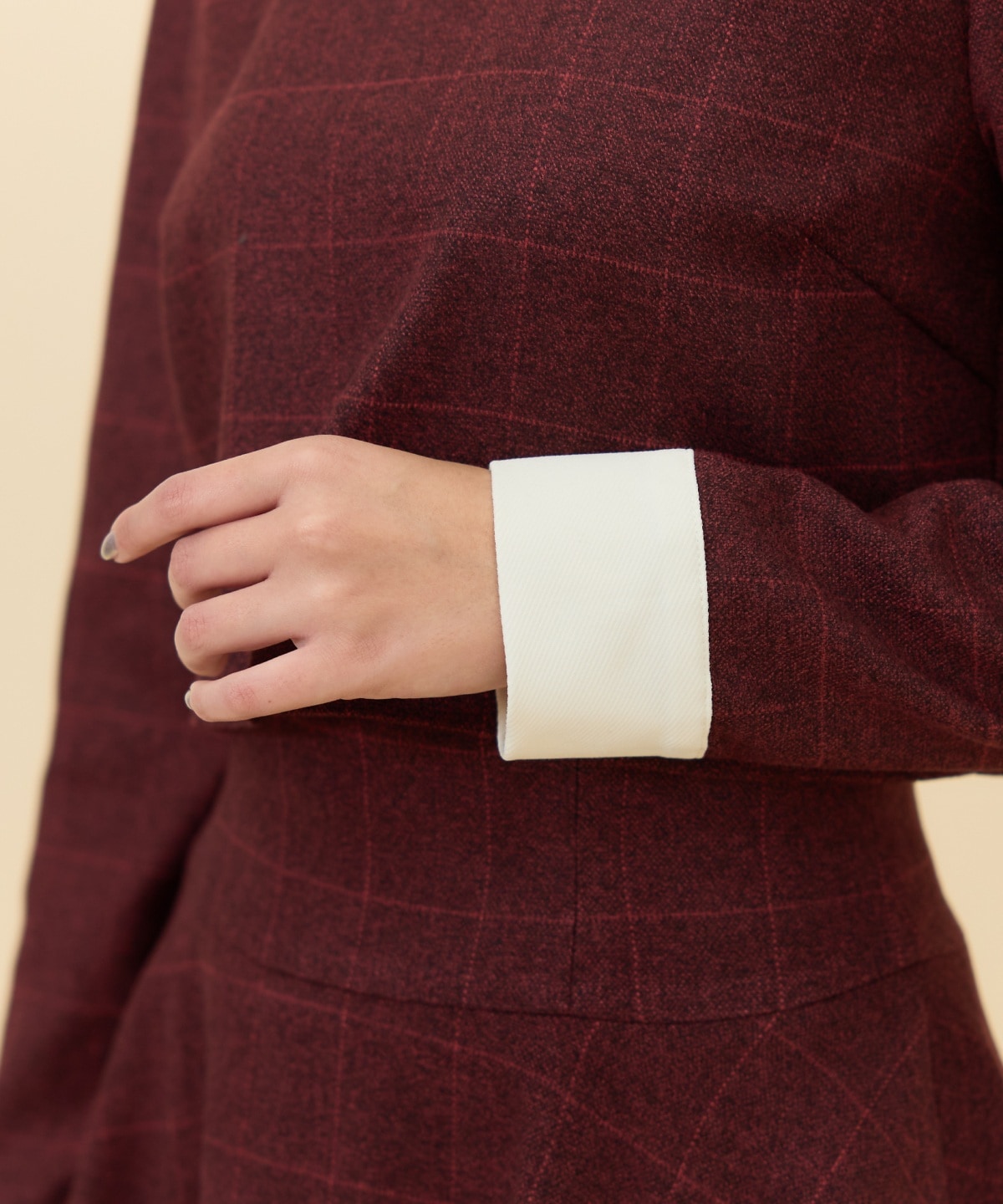 【セットアップ可能】バイカラーチェックスタンドトップス