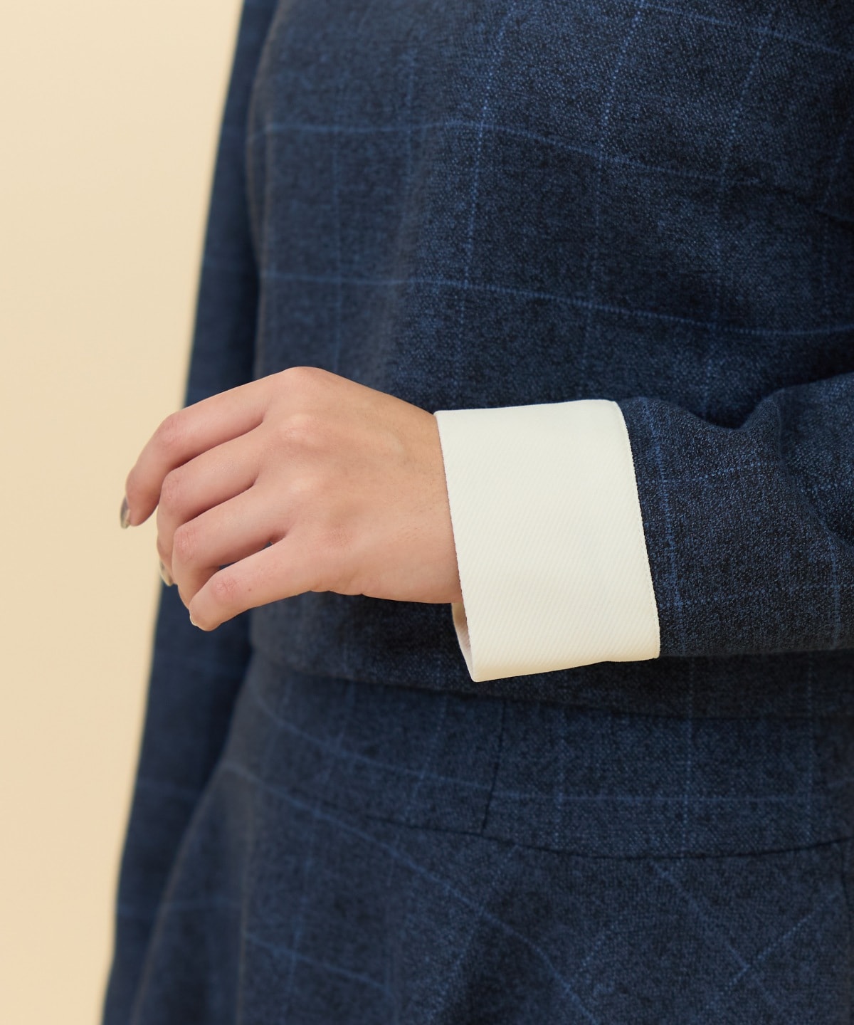 【セットアップ可能】バイカラーチェックスタンドトップス