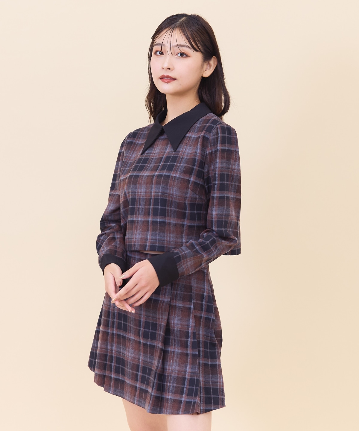 【セットアップ可能】ネクタイチェックトップス