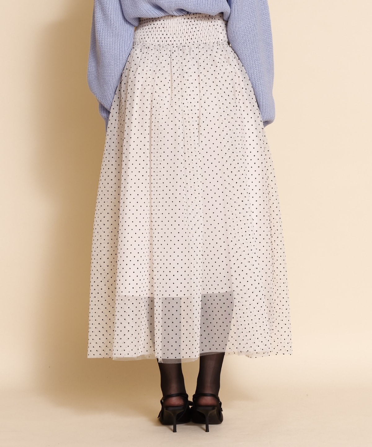 ドットチュールフレアスカート