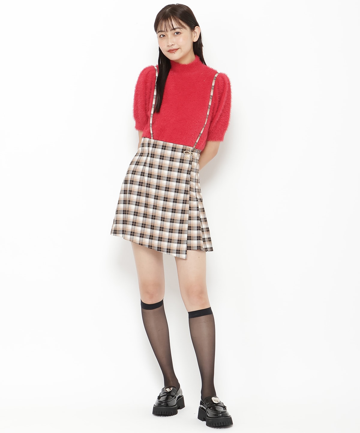 ブローチ付プリーツチェックスカショーパン