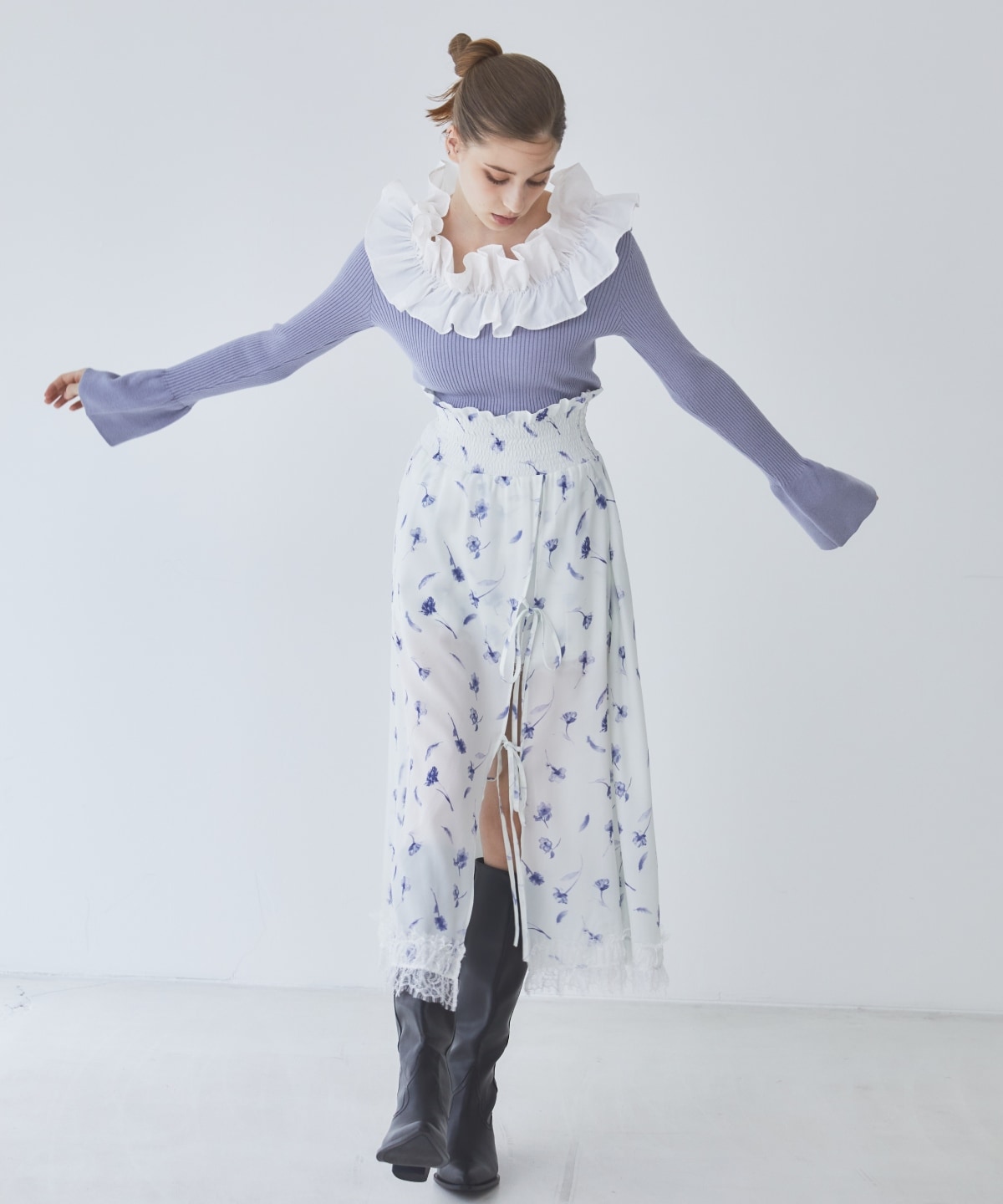 フェザープリントスリットスカショートパン