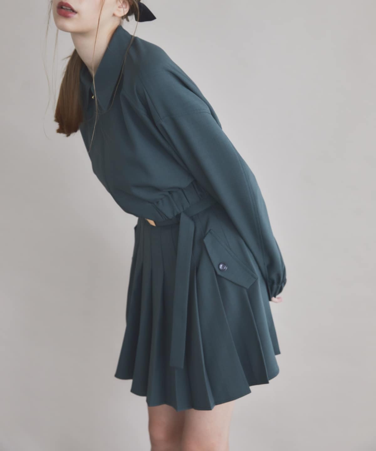 【セットアップ可能】ベルト付きプリーツショートスカート