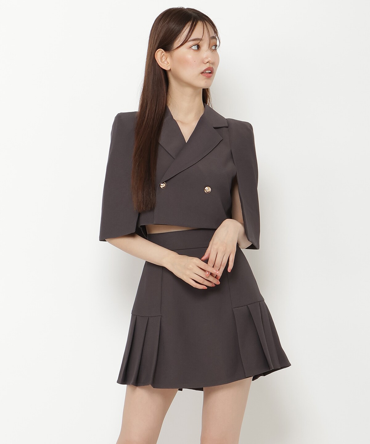 【セットアップ可能】サイドプリーツミニスカート