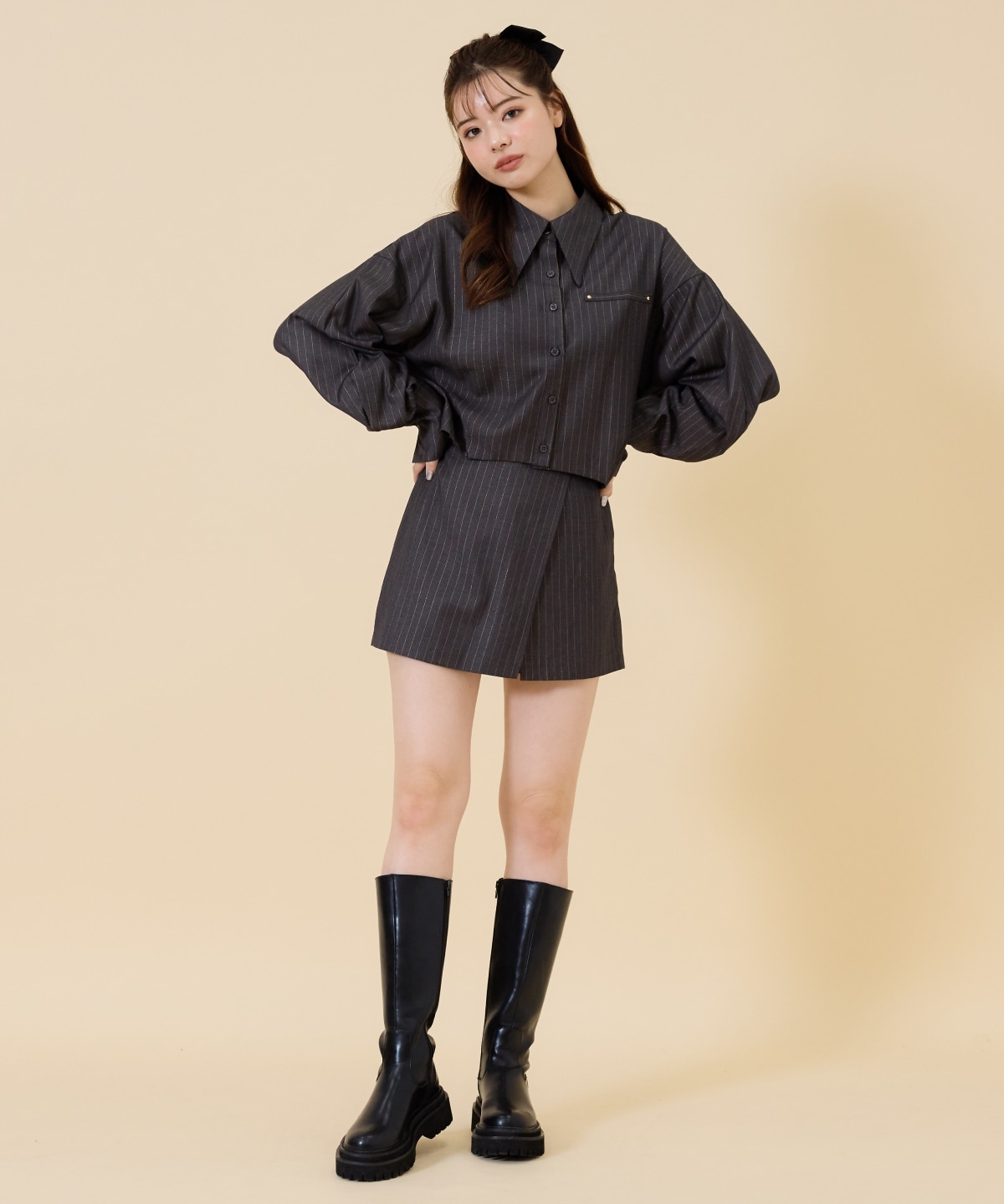 【セットアップ可能】ゴールドラメストライプラップショートパンツ