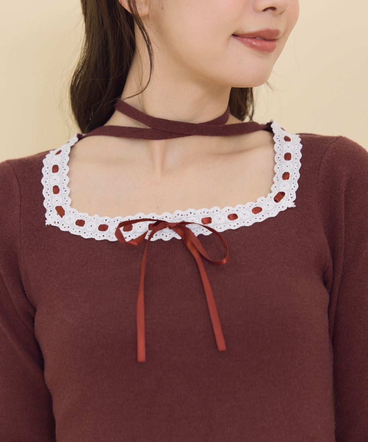 レーストリミングニットワンピース