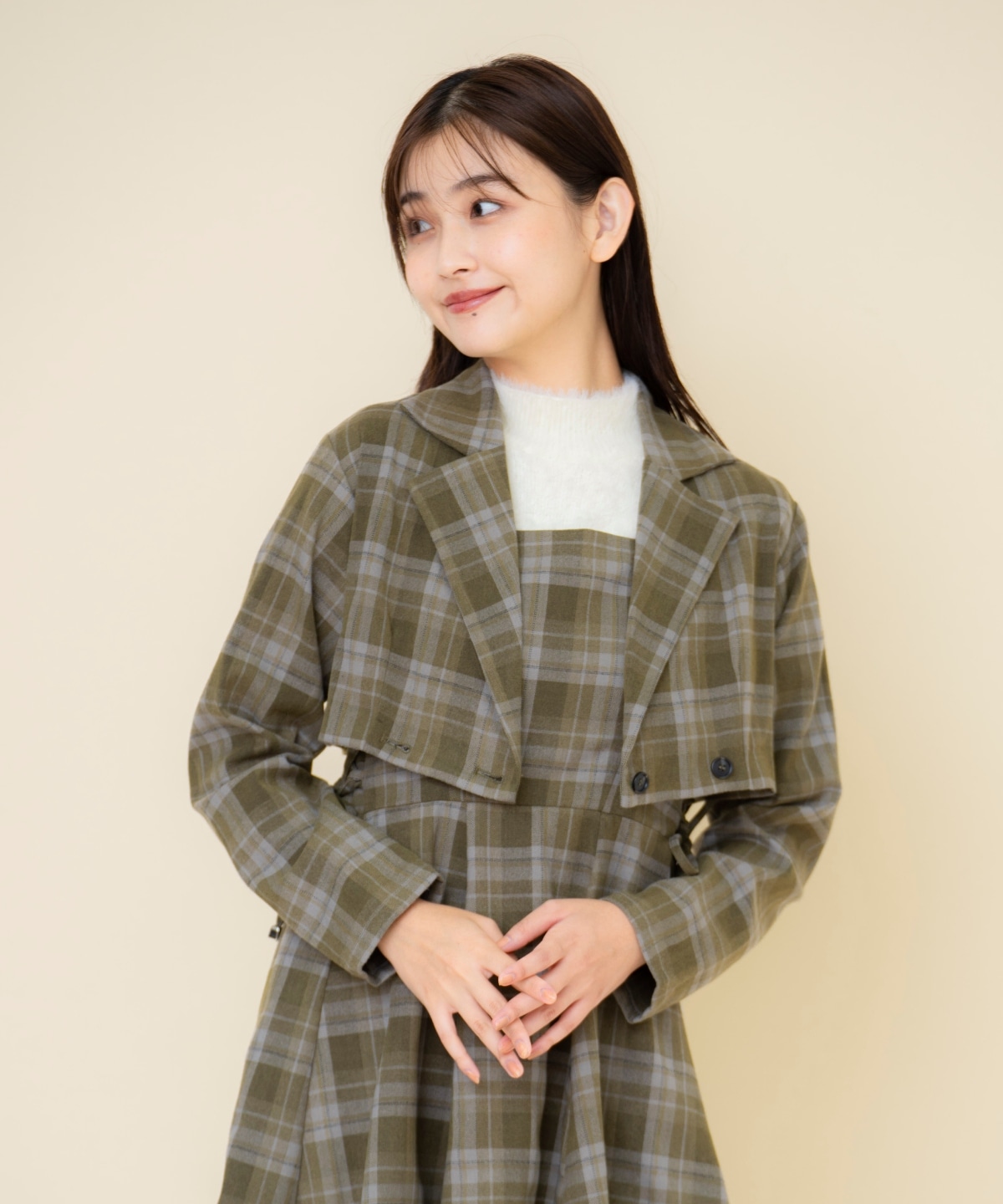 【セットアップ可能】チェックドロストミニワンピース