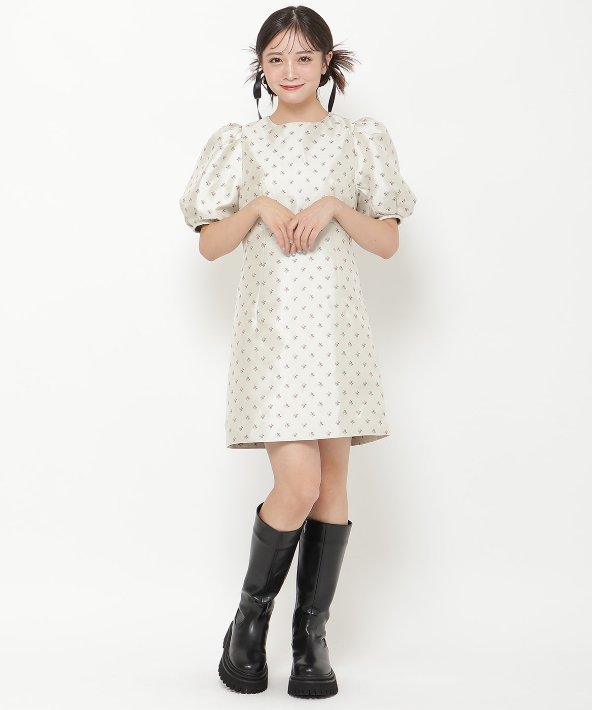 ジャガードフラワーミニワンピース