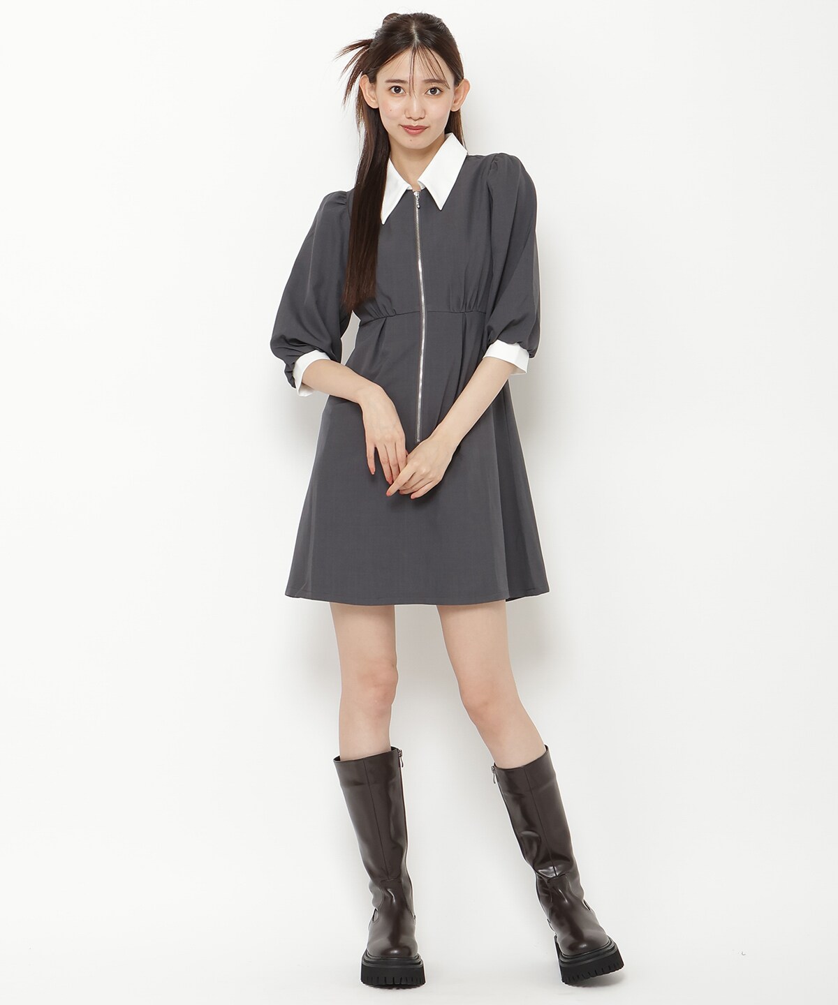 【オンラインショップ・ルミネ店限定】バイカラーフロントジップミニワンピース