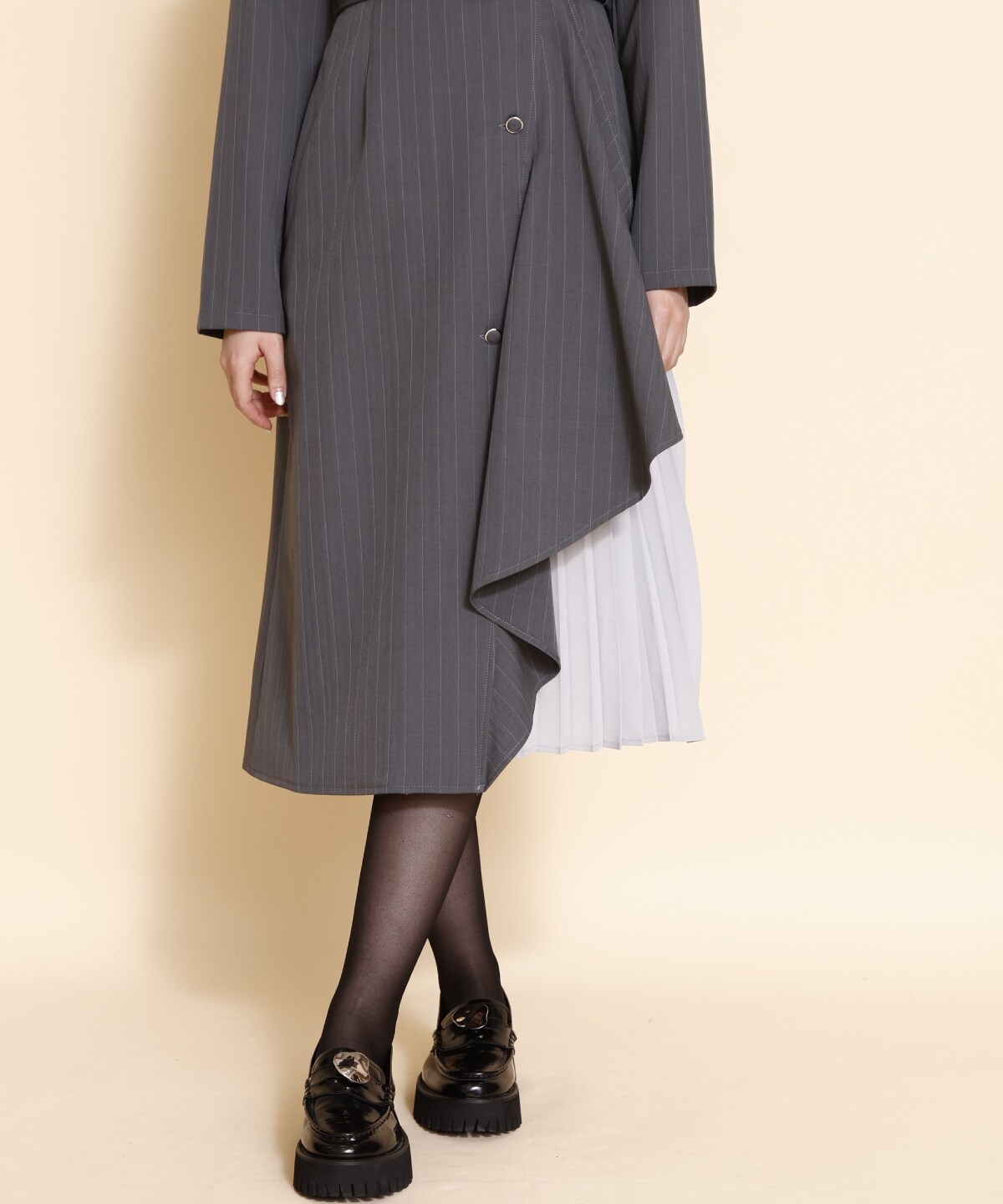 サイドプリーツストライプワンピース