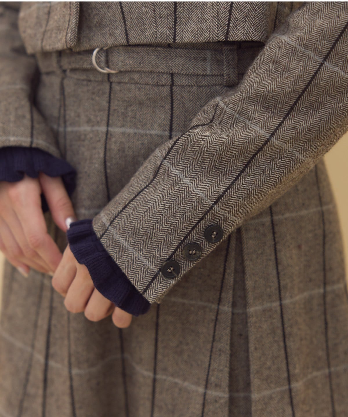 【セットアップ可能】ヘリンボーンチェックテーラーショートジャケット