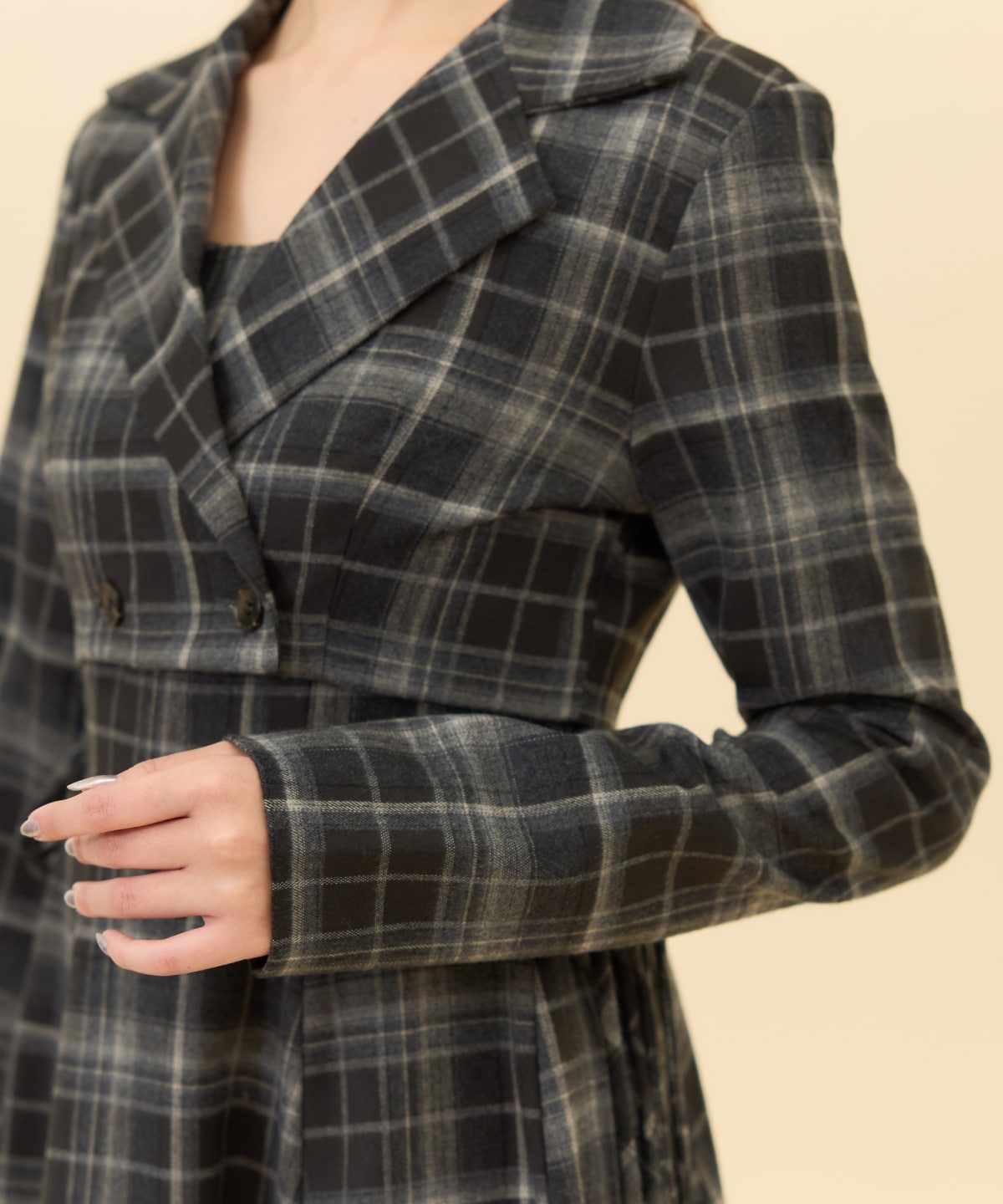 【セットアップ可能】チェックショートダブルジャケット